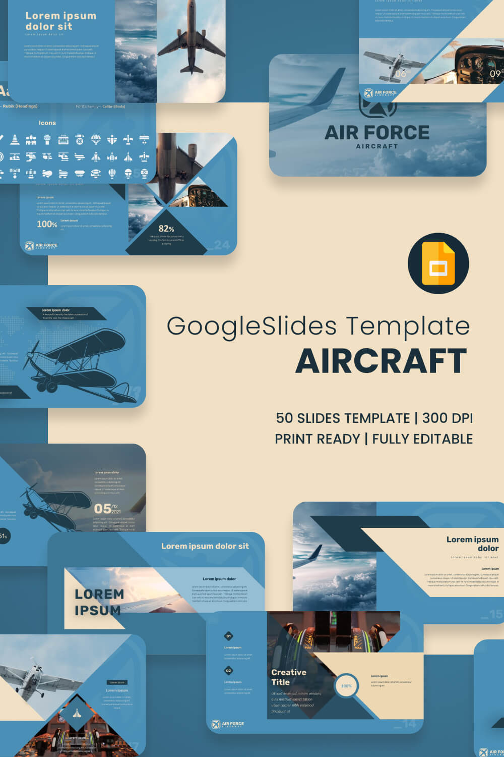 AirForce Military Google Slides Theme pinterest image.
