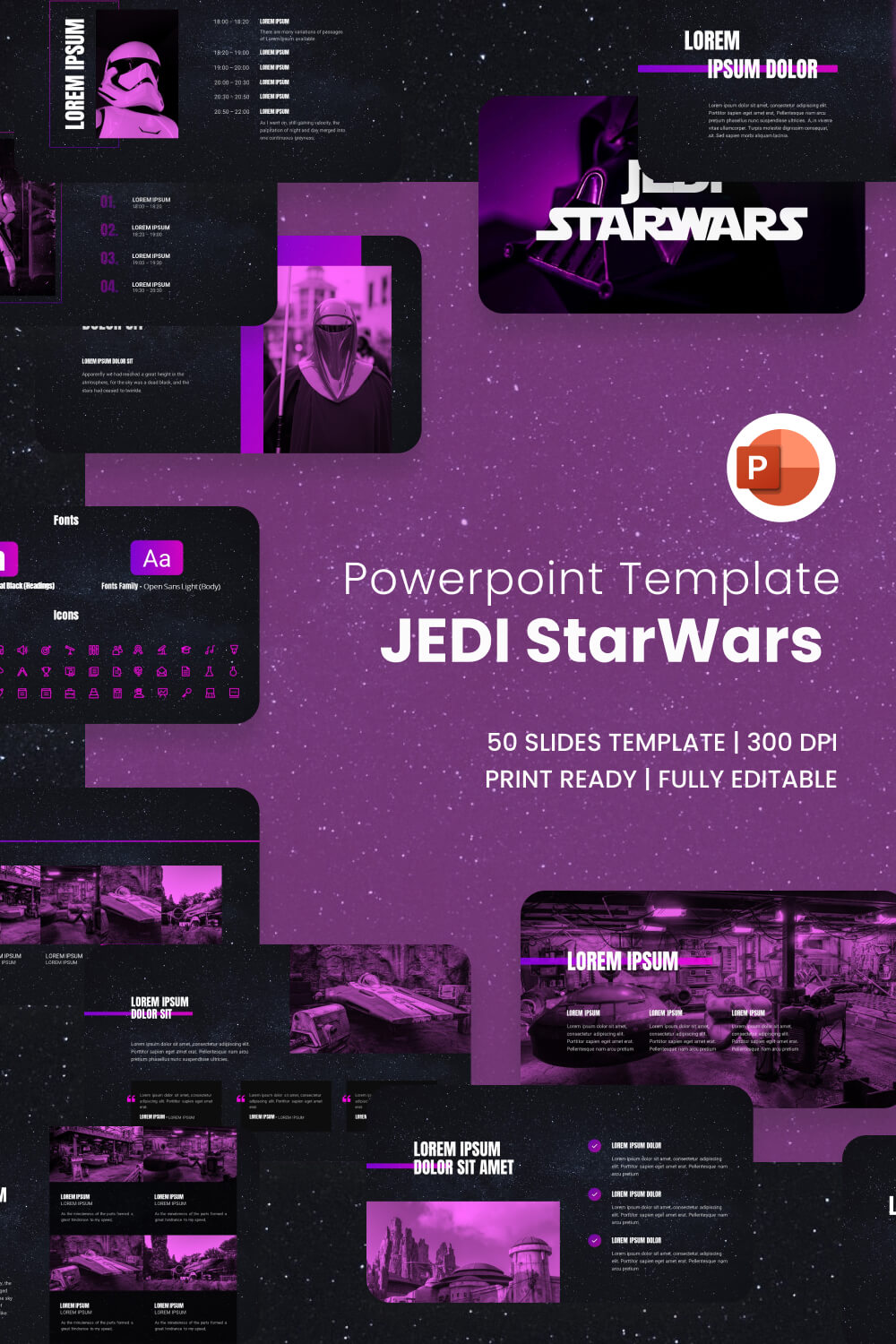 JEDI StarWars PowerPoint Template pinterest image.