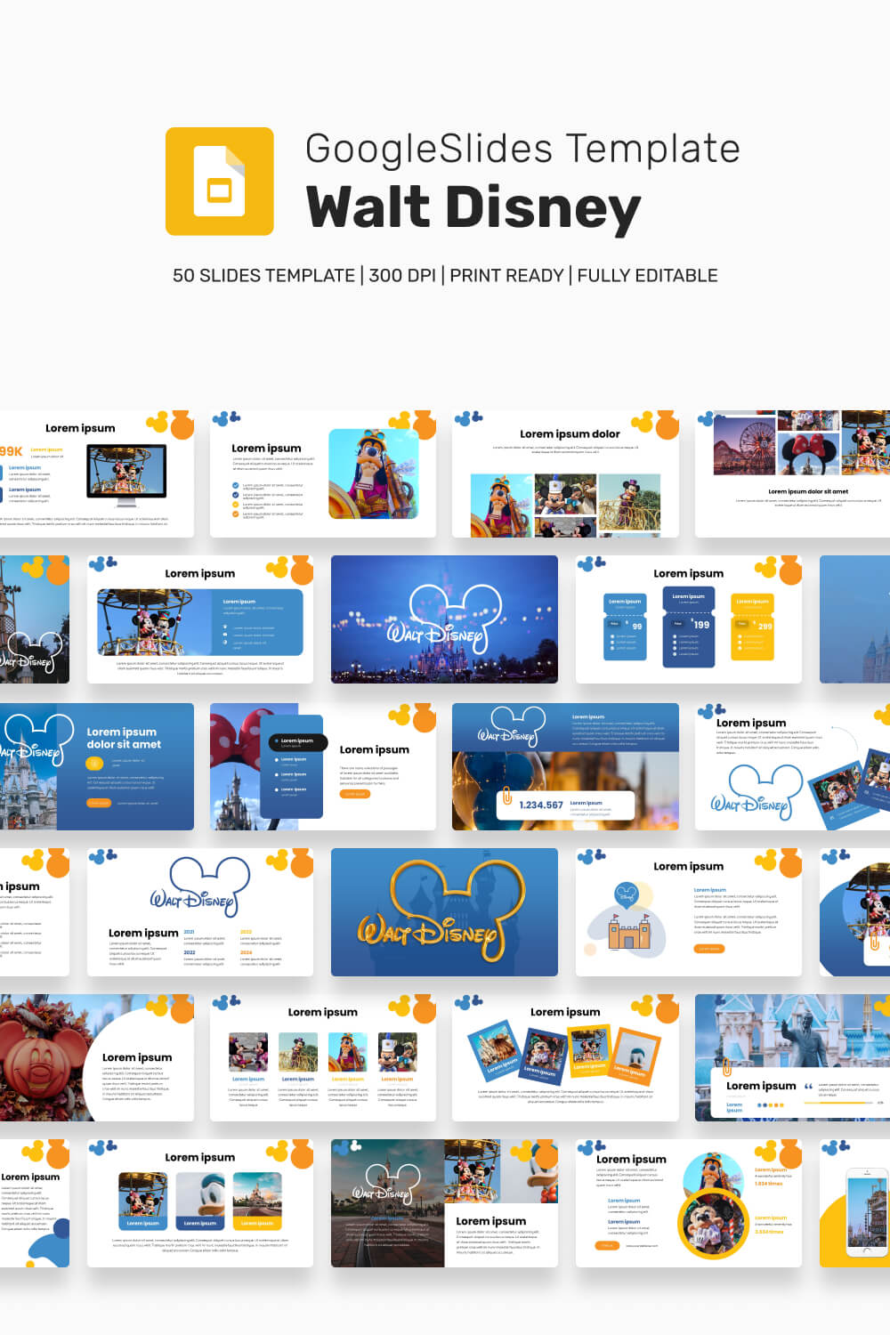 Walt Disney Google Slides Theme Previews pinterest image.