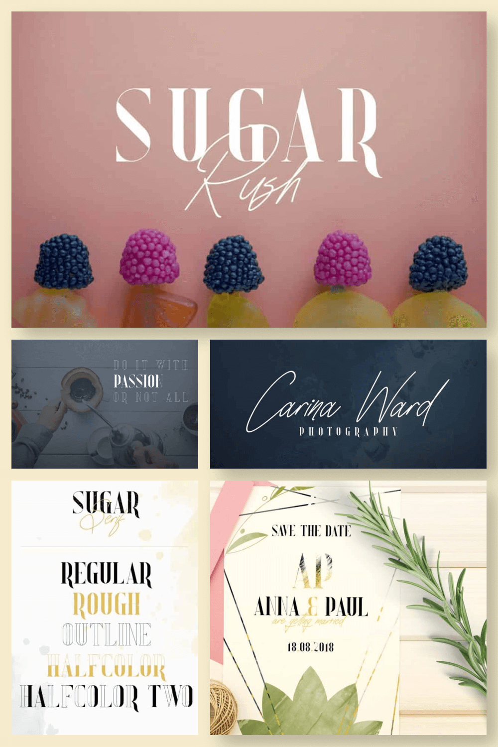Sugar Spice Typography Bundle: fonts, frames, letters, backgrounds pinterest image.