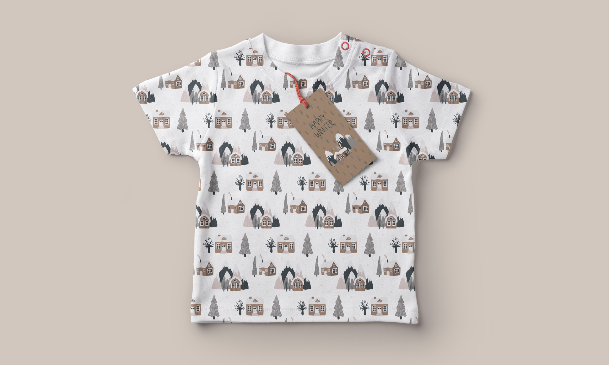 Collection of vector elements in Scandinavian style Baby T Shirt Mockup.