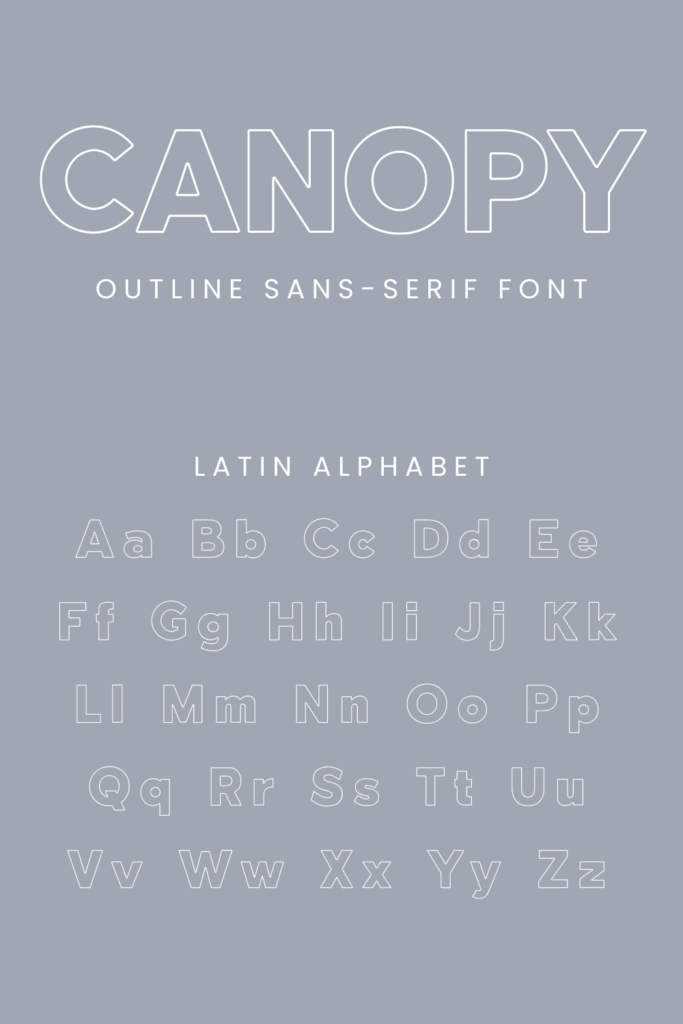 Canopy Outline Sans Serif Font Masterbundles Pinterest Collage Image with Latin Alphabet.