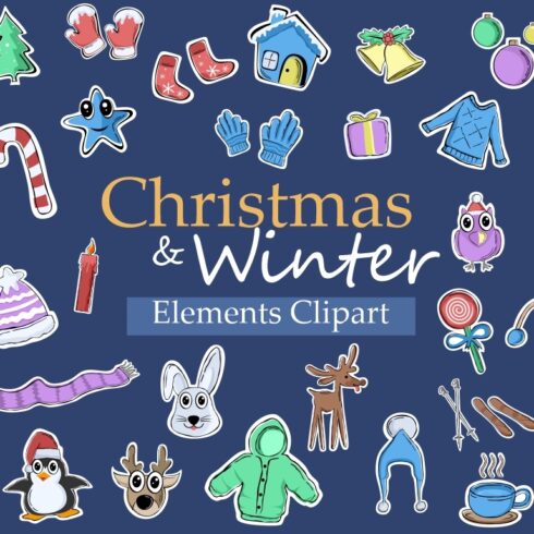 Christmas Winter Elements Clipart Bundle cover image.