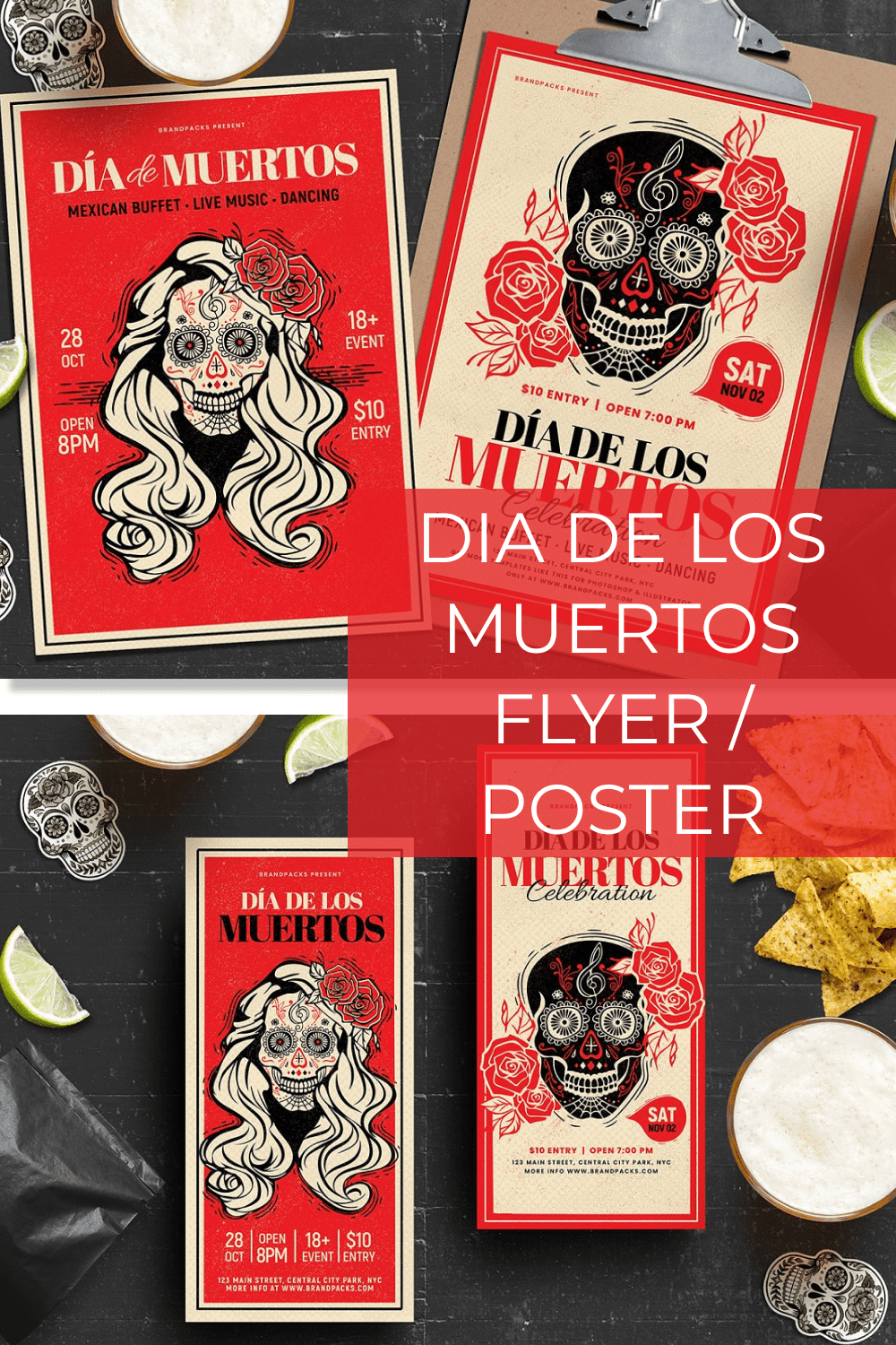 Dia de los Muertos Flyer Poster pinterest image.