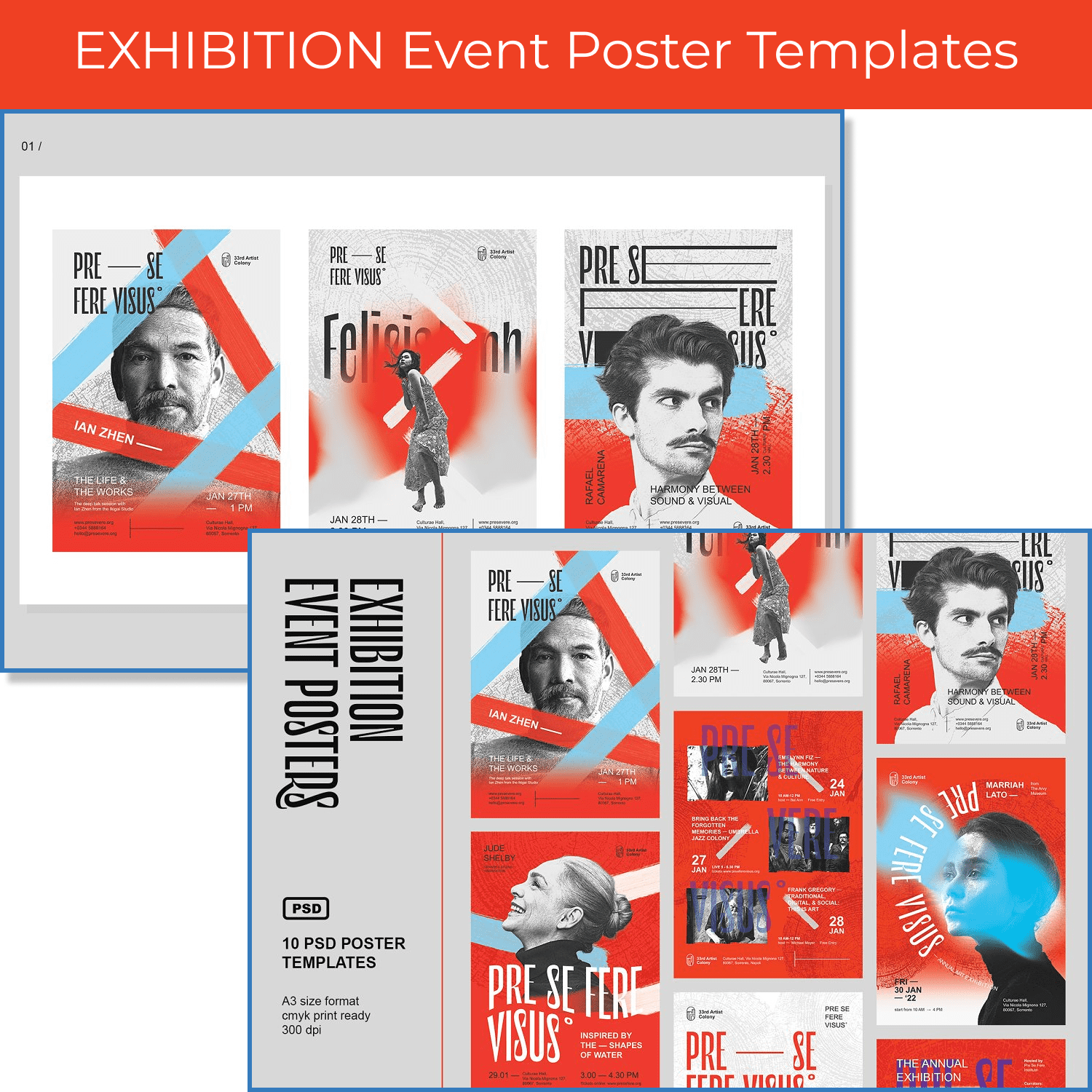 EXHIBITION Event Poster Templates cover image.