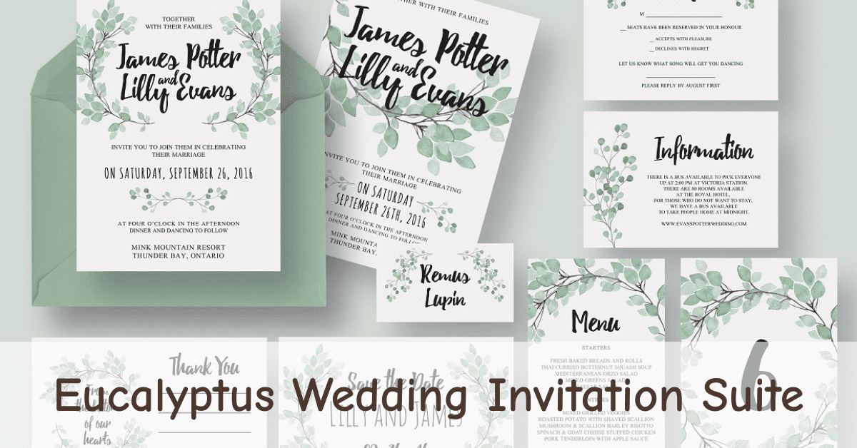 Eucalyptus Wedding Invitation Suite Facebook image.