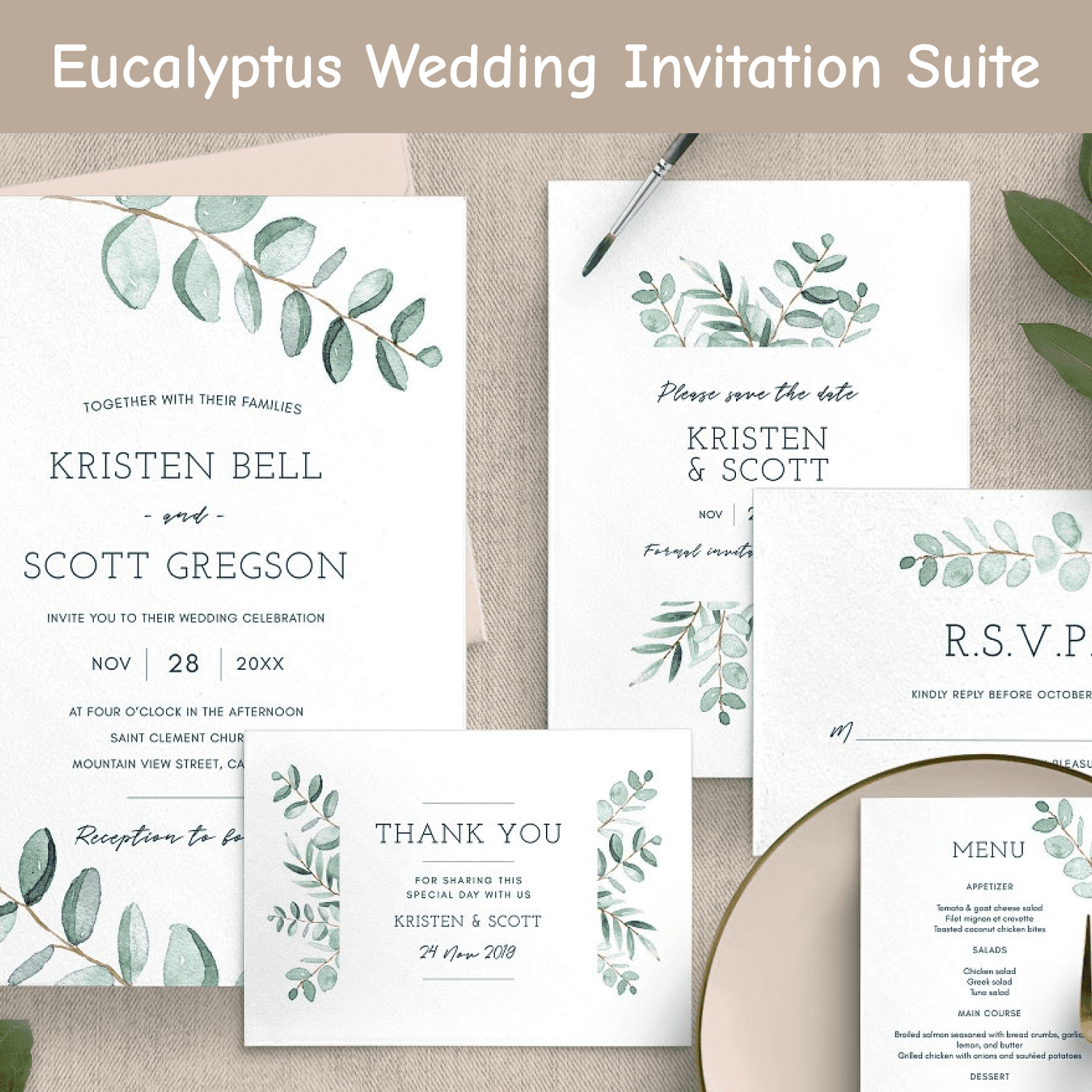 Eucalyptus Wedding Invitation Suite cover image.