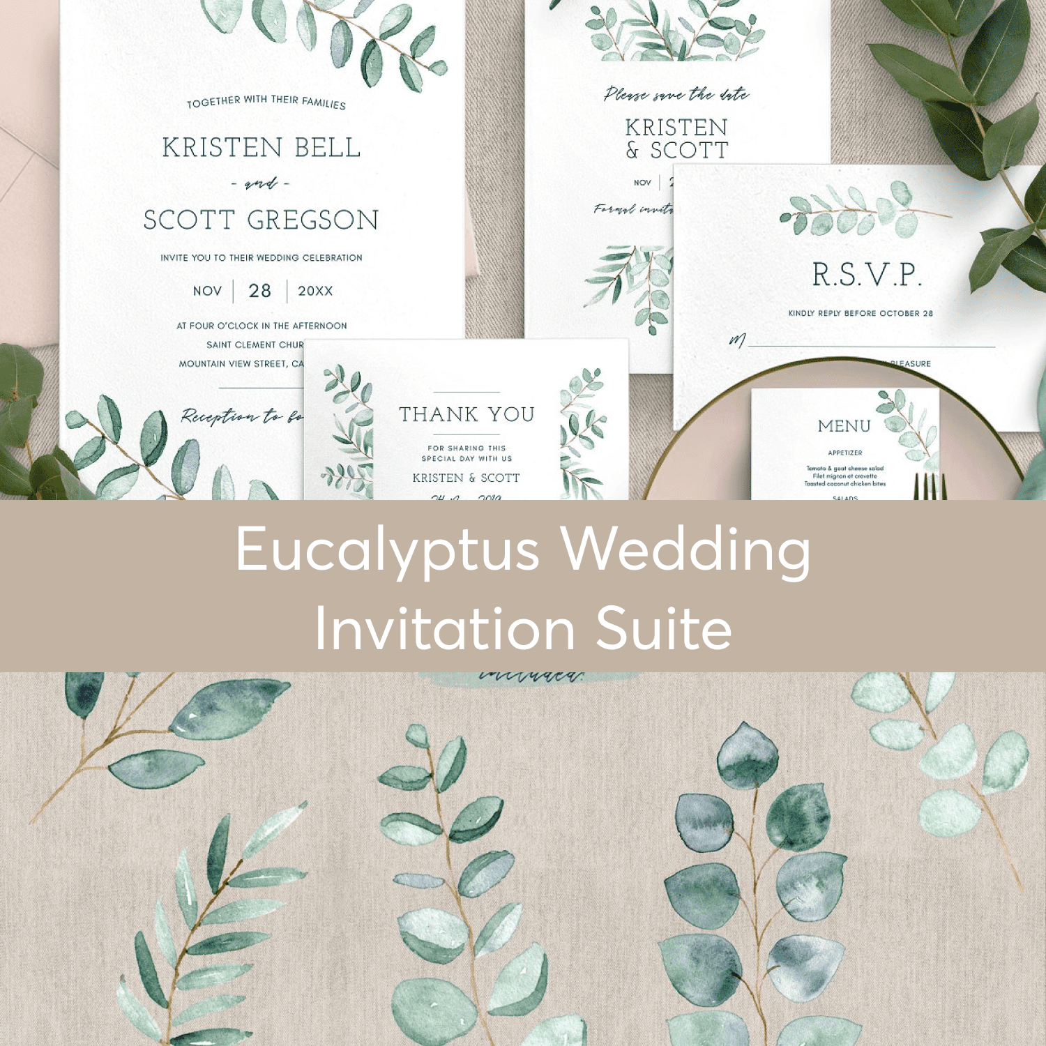 Eucalyptus Wedding Invitation Suite preview image.