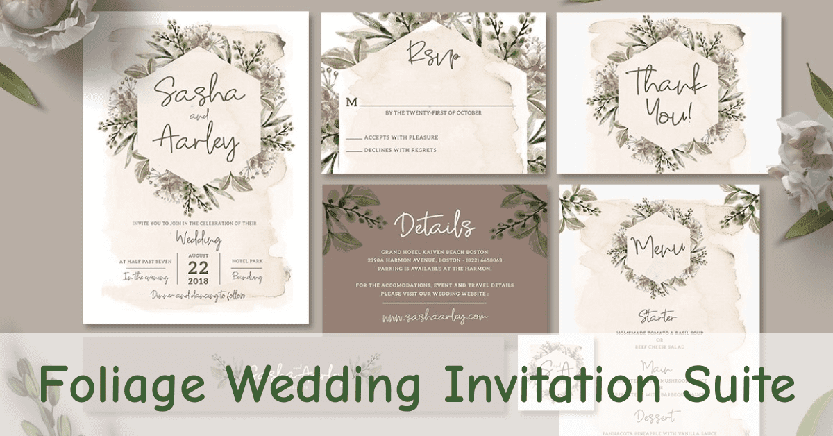 Foliage Wedding Invitation Suite Facebook image.