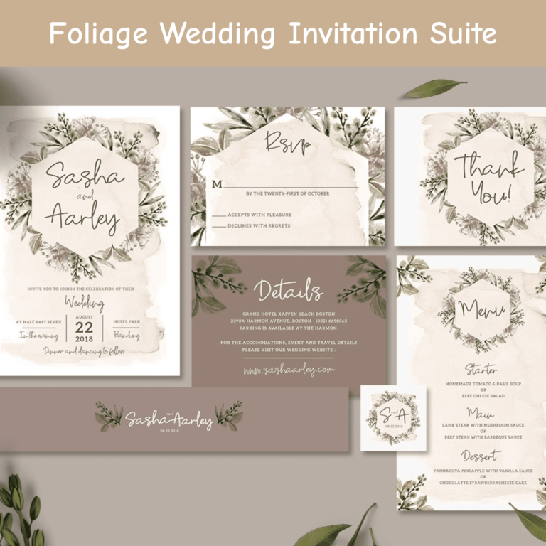 Foliage Wedding Invitation Suite – MasterBundles