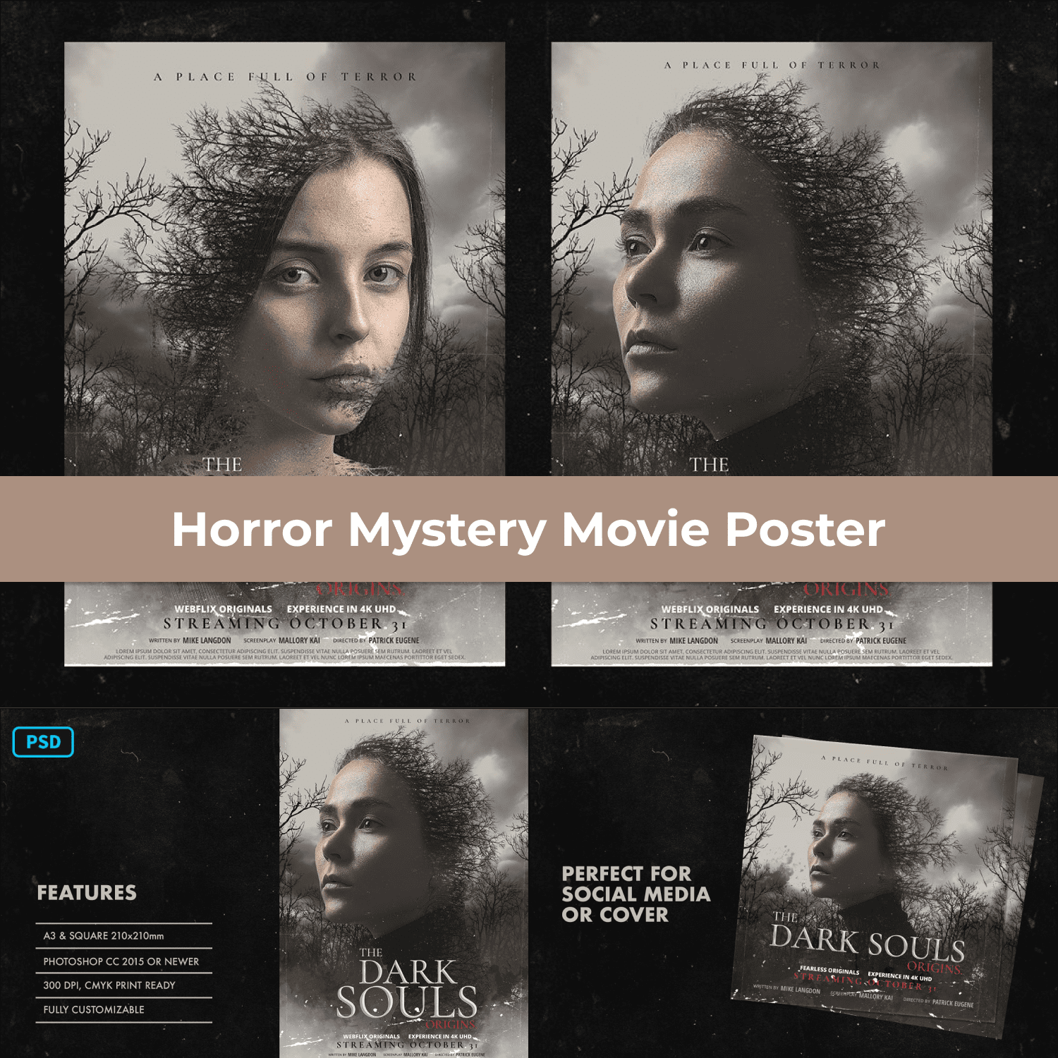 Horror Mystery Movie Poster preview image.