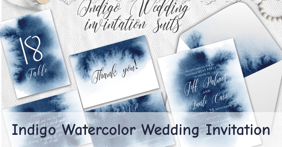 Indigo Watercolor Wedding Invitation Facebook image.