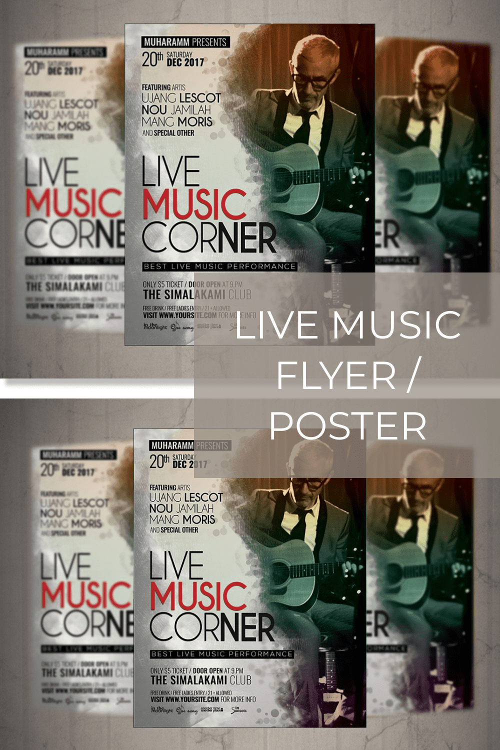 Live Music Flyer Poster pinterest image.