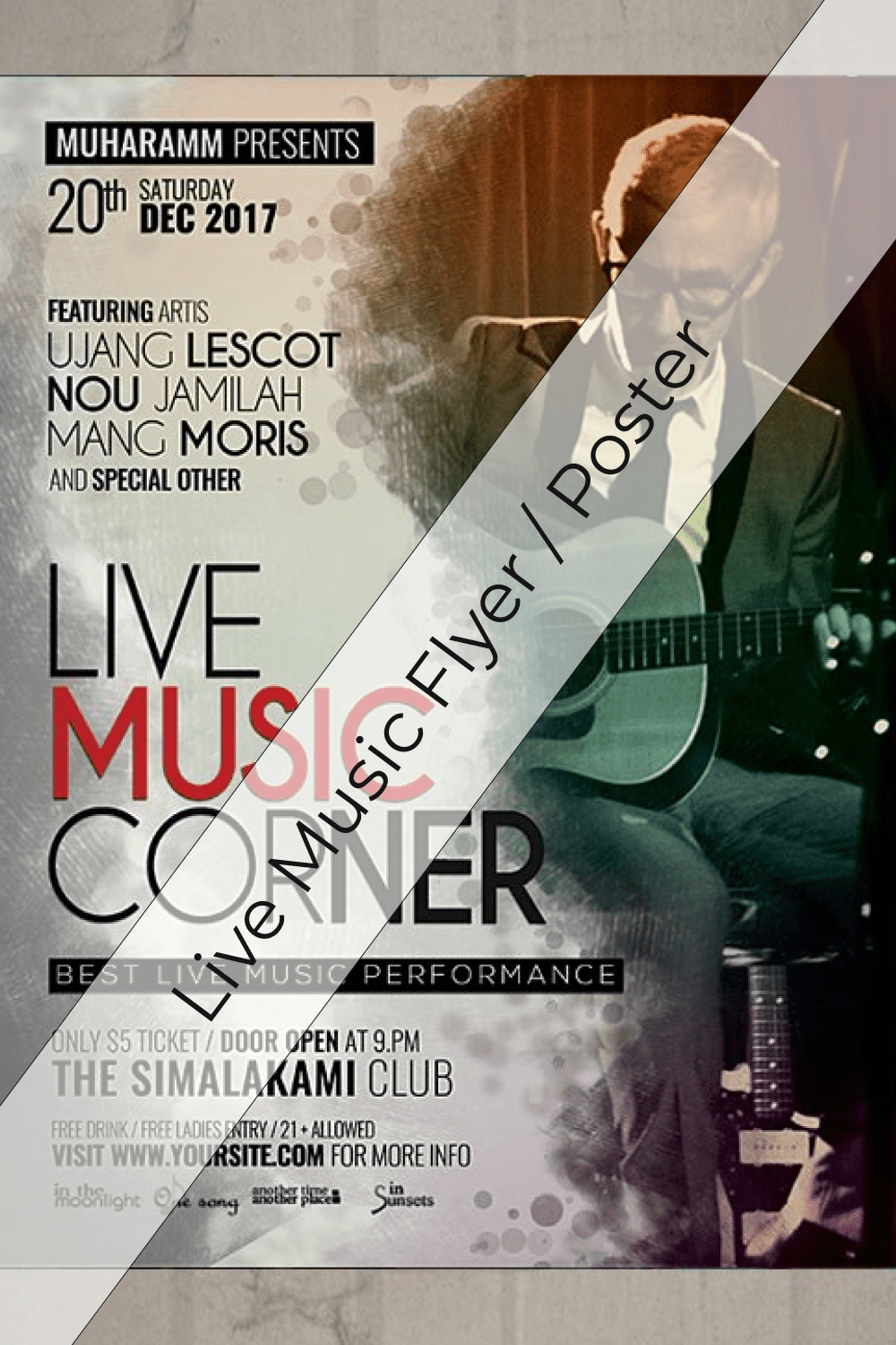 Live Music Flyer Poster pinterest image.