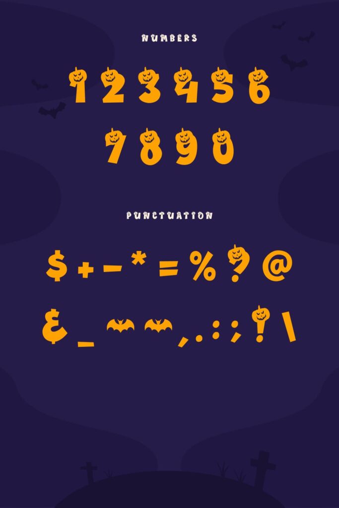 MasterBundles Pinterest Preview with Bagonk Helloween Free Font Numbers and Punctuation.
