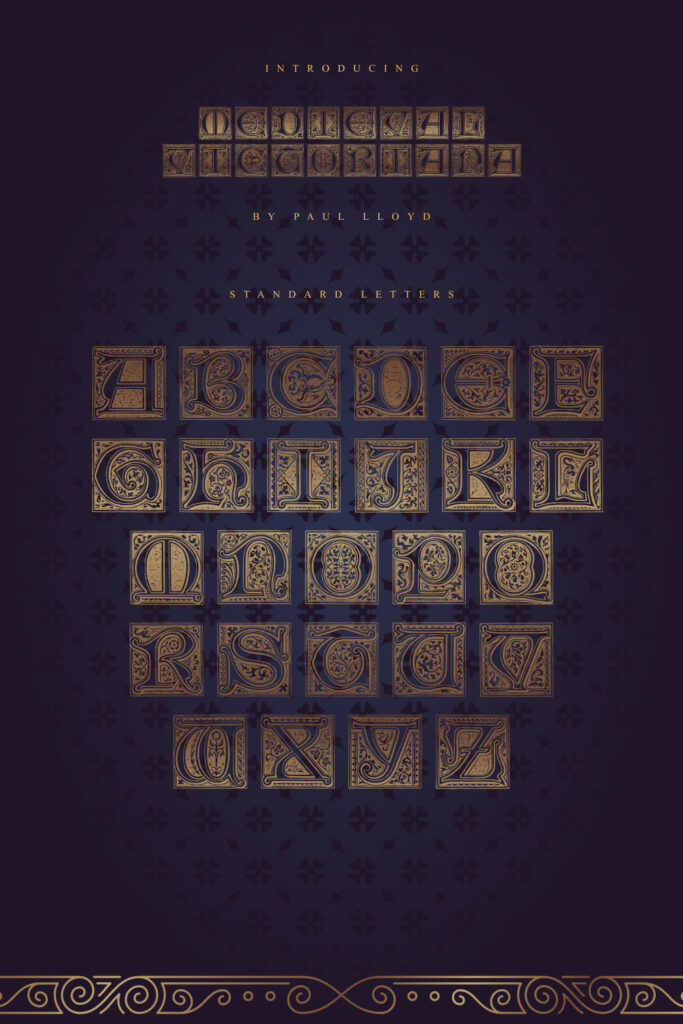 MasterBundles Medieval Victoriana Free Font Pinterest Collage Image with Standart Letters.