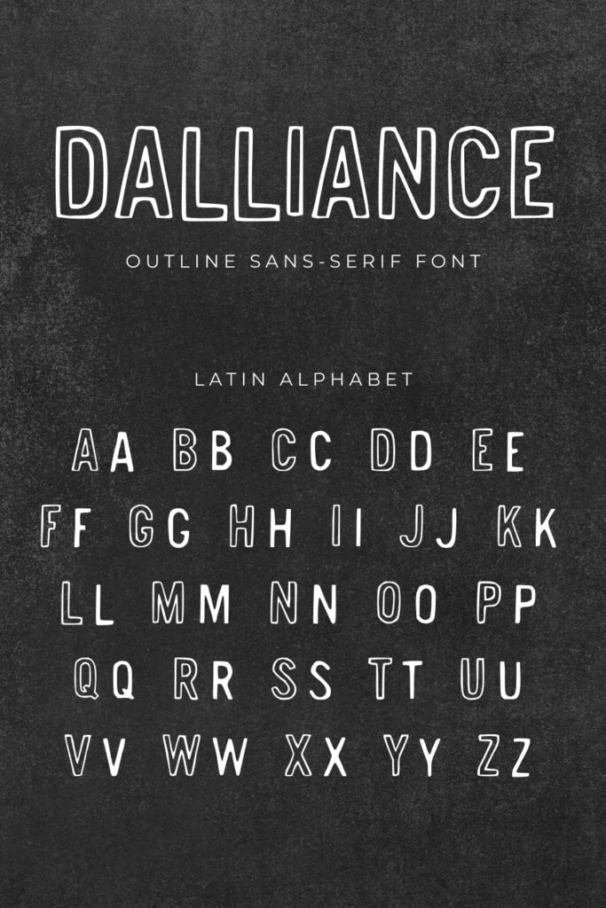 Pinterest Preview Dalliance Outline Sans Serif Font MasterBundles Latin Alphabet.