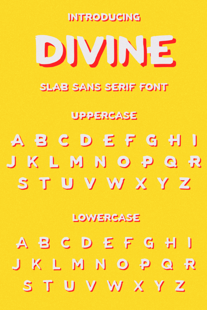 MasterBundles Pinterest Preview for Divine Slab Sans Serif Font Lowercase and Uppercase.