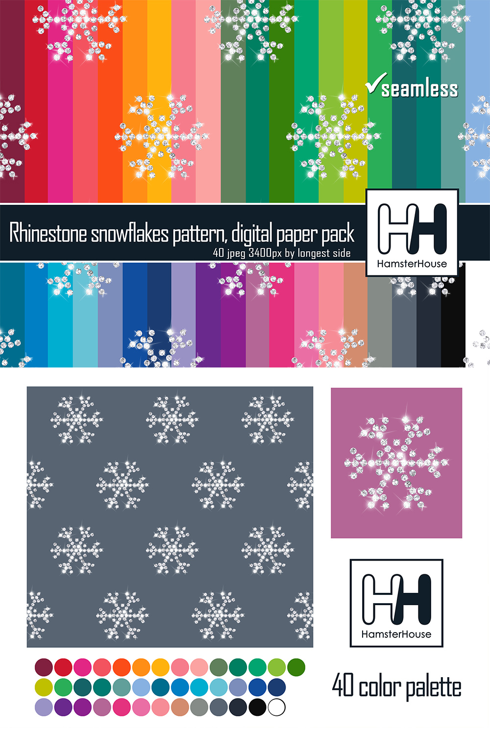 Shiny Rhinestone Snowflakes Pattern pinterest image.