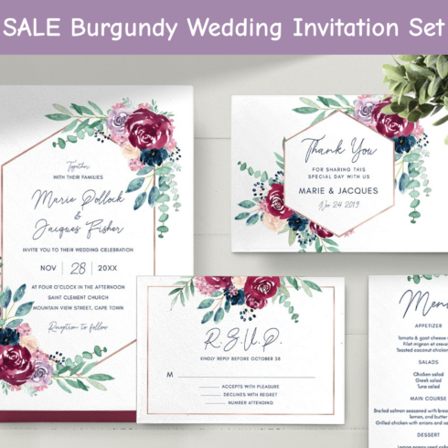 SALE Burgundy Wedding Invitation Set cover 1500x1500 1