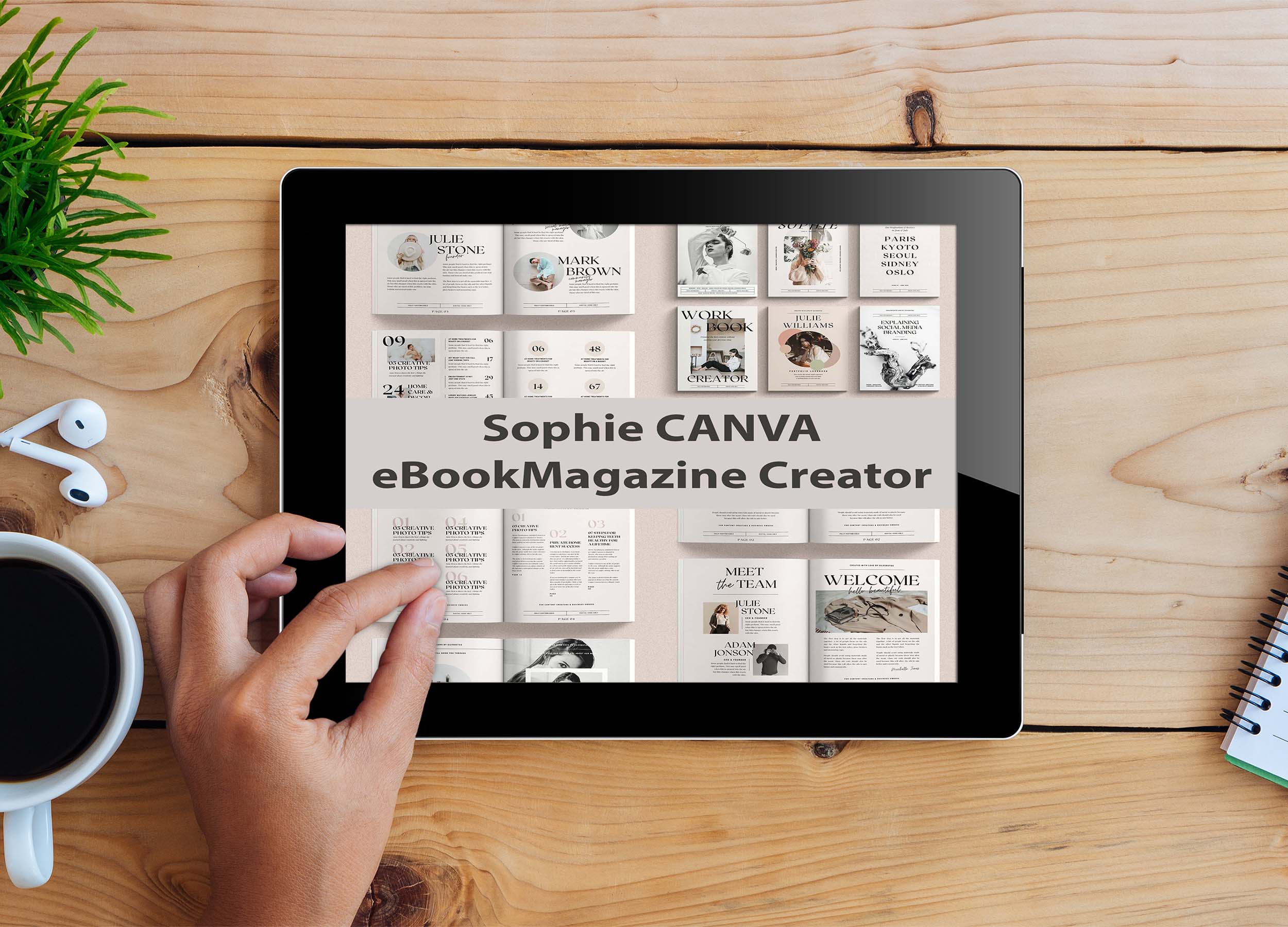 Sophie CANVA eBookMagazine Creator Tablet mockup.