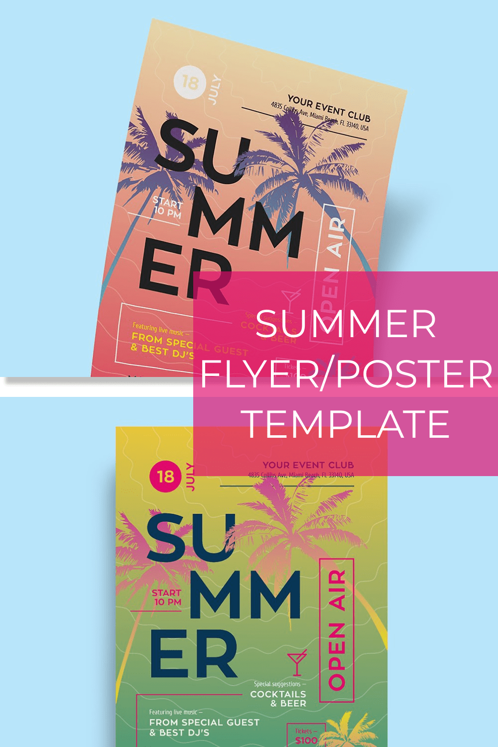 Summer FlyerPoster Template pinterest image.