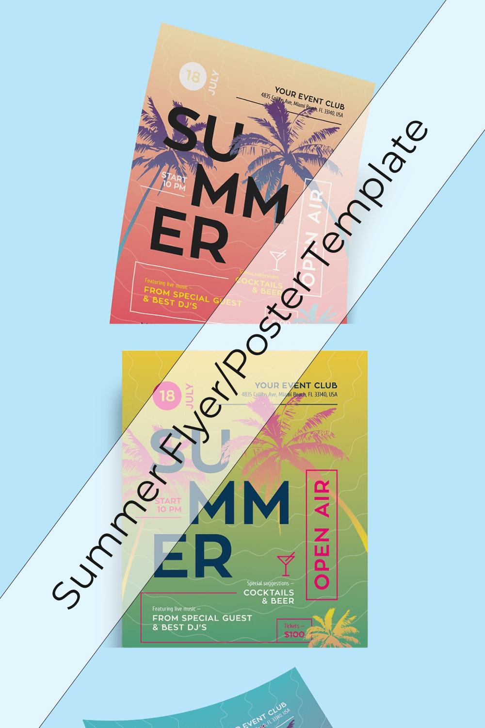 Summer FlyerPoster Template pinterest image.