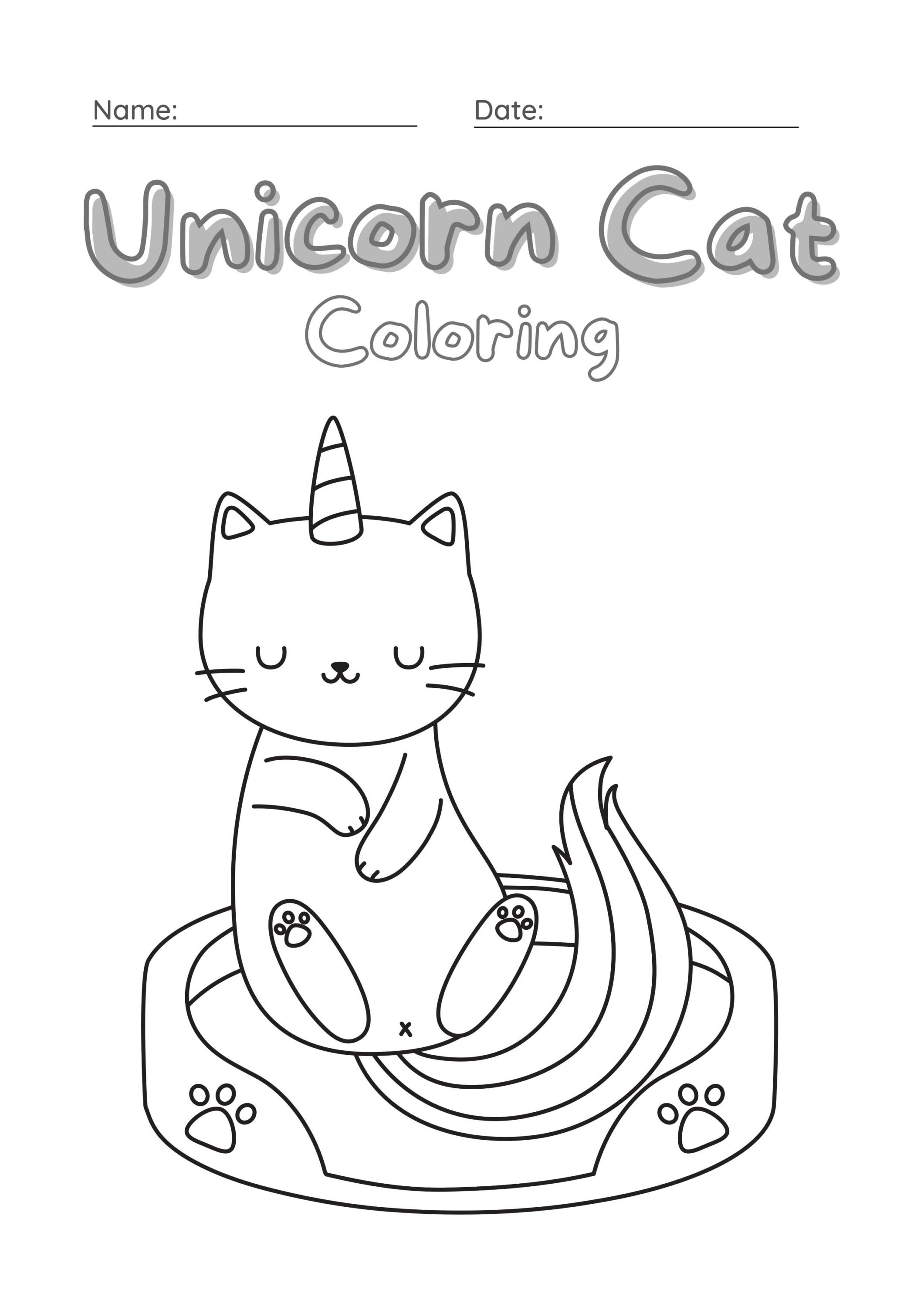Unicorn Cat Coloring Worksheet Set 13