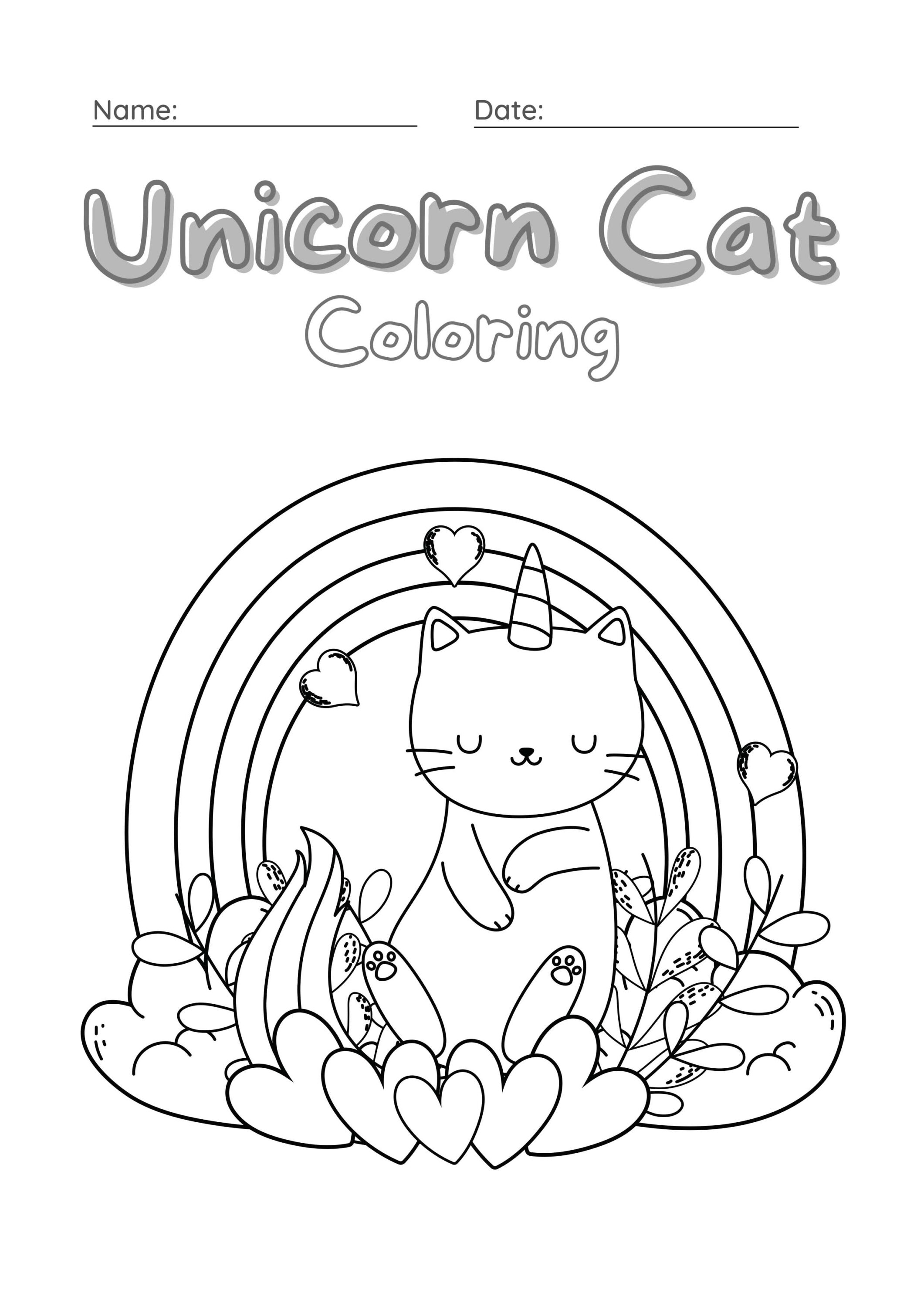 Unicorn Cat Coloring Worksheet Set 14