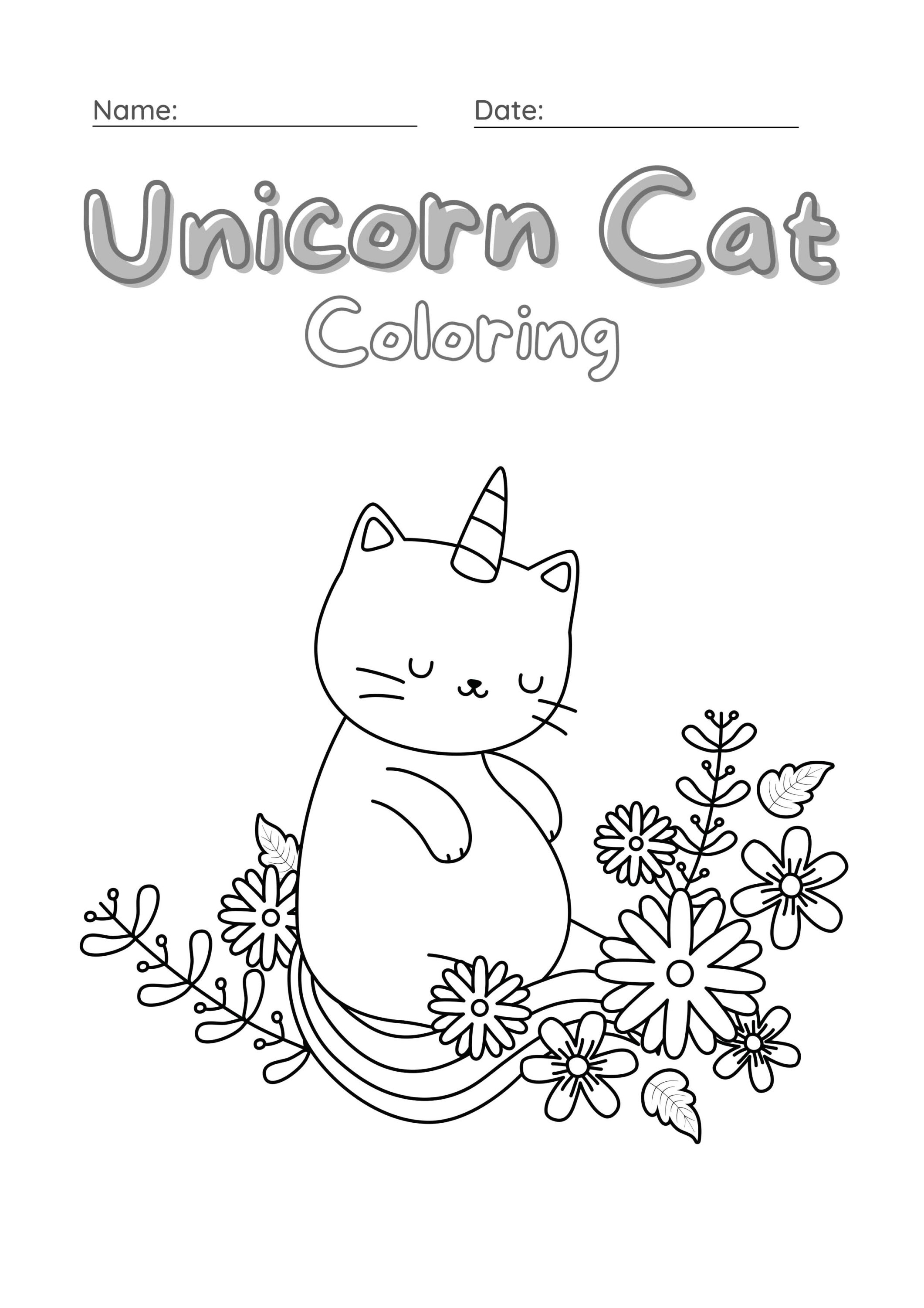 Unicorn Cat Coloring Worksheet Set 15