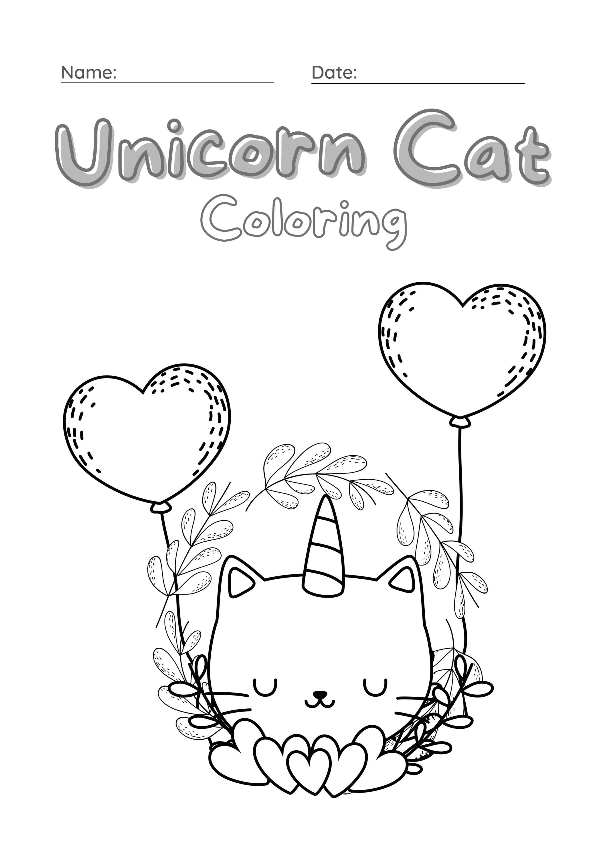 Unicorn Cat Coloring Worksheet Set 16