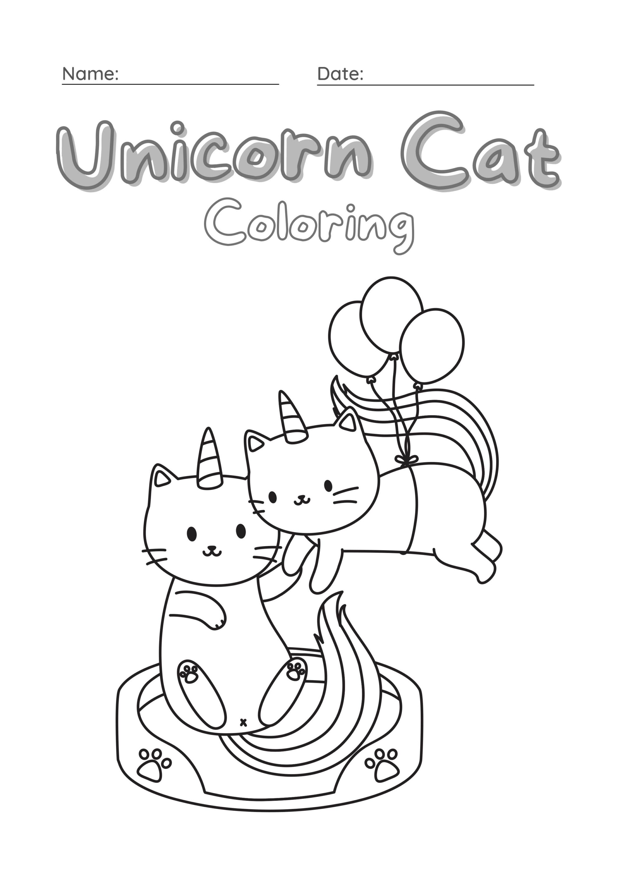 Unicorn Cat Coloring Worksheet Set 18