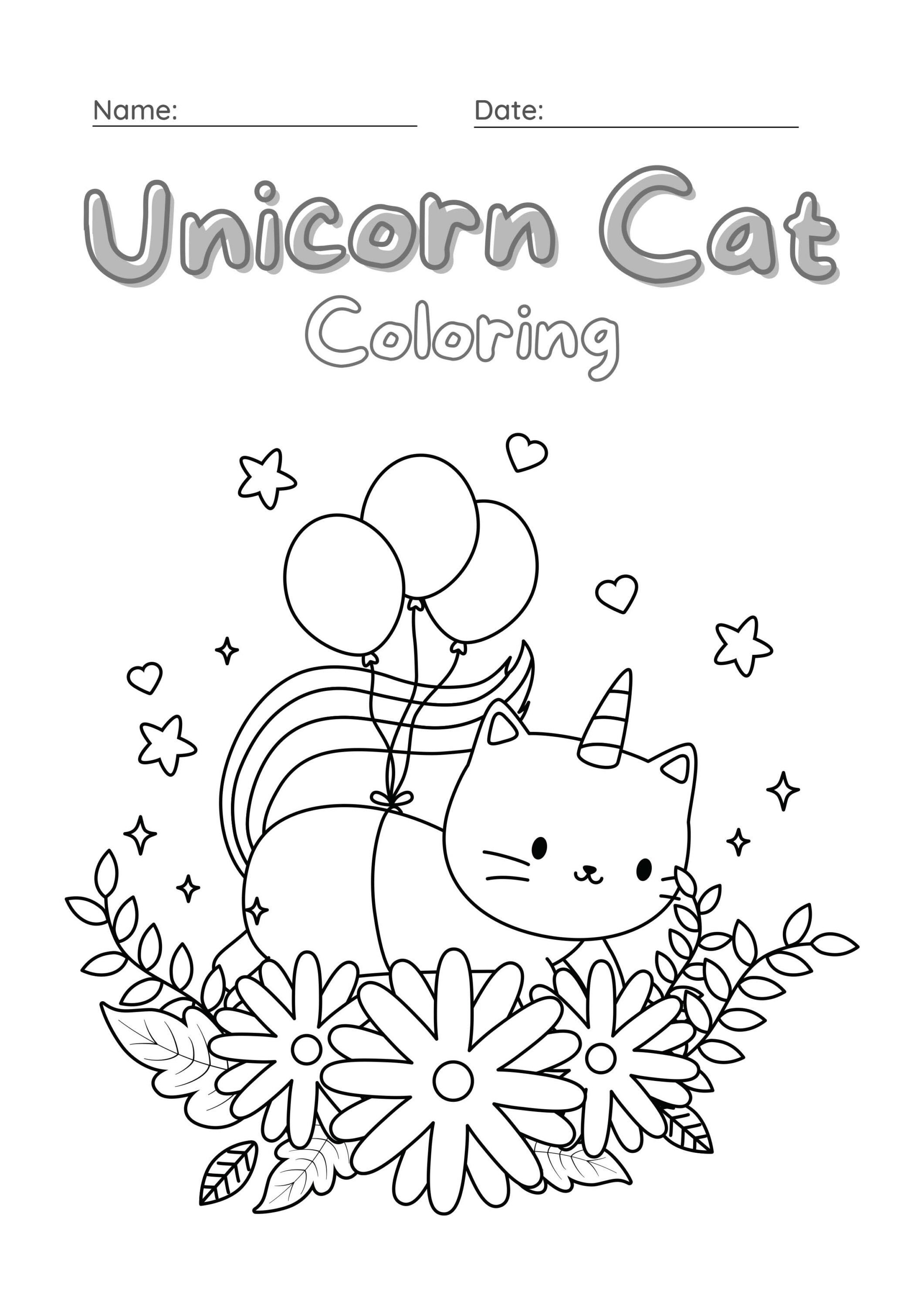Unicorn Cat Coloring Worksheet Set 20