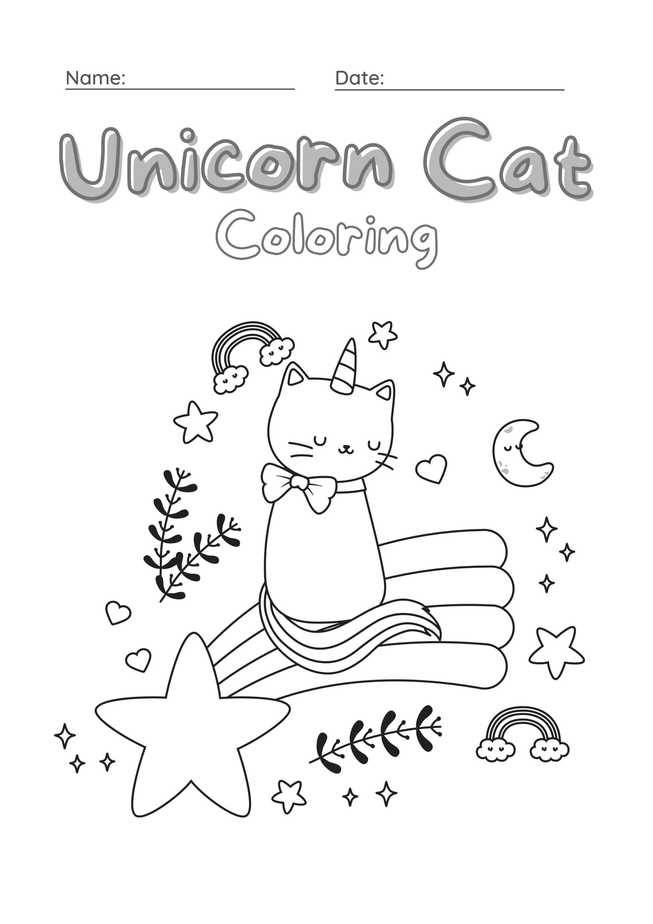Unicorn Cat Coloring Worksheet Set 22