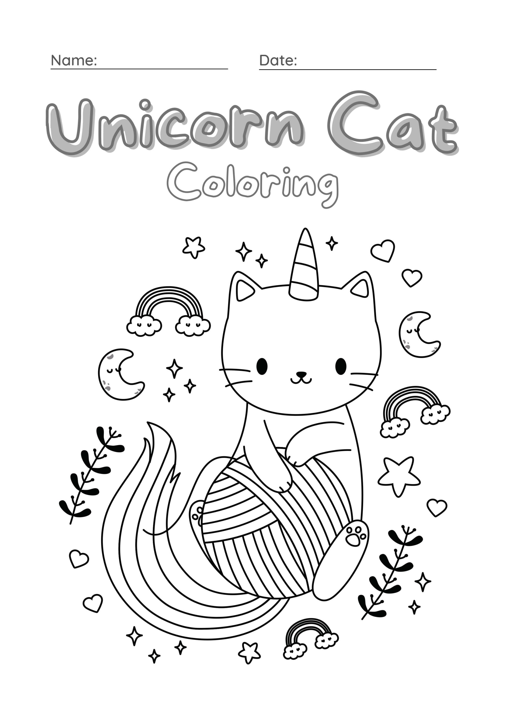 Unicorn Cat Coloring Worksheet Set 24