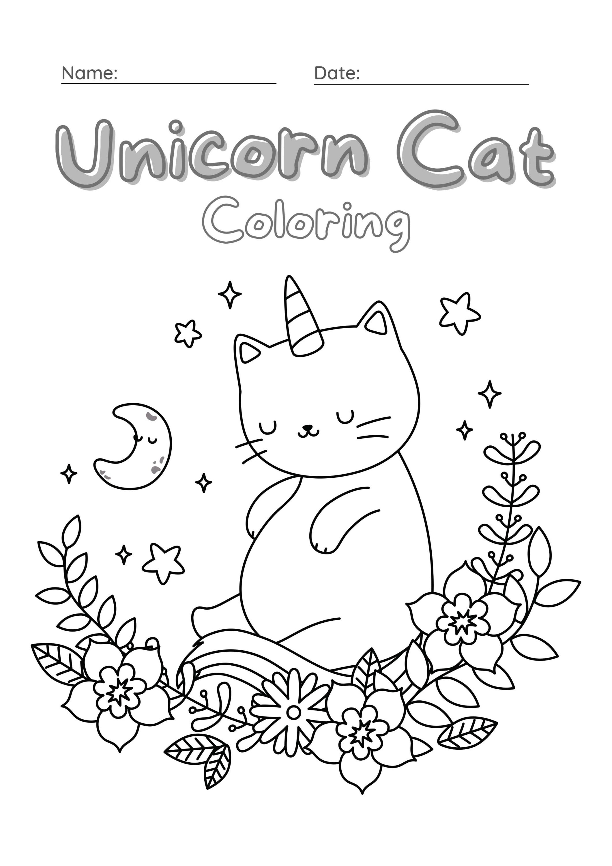 Unicorn Cat Coloring Worksheet Set 27