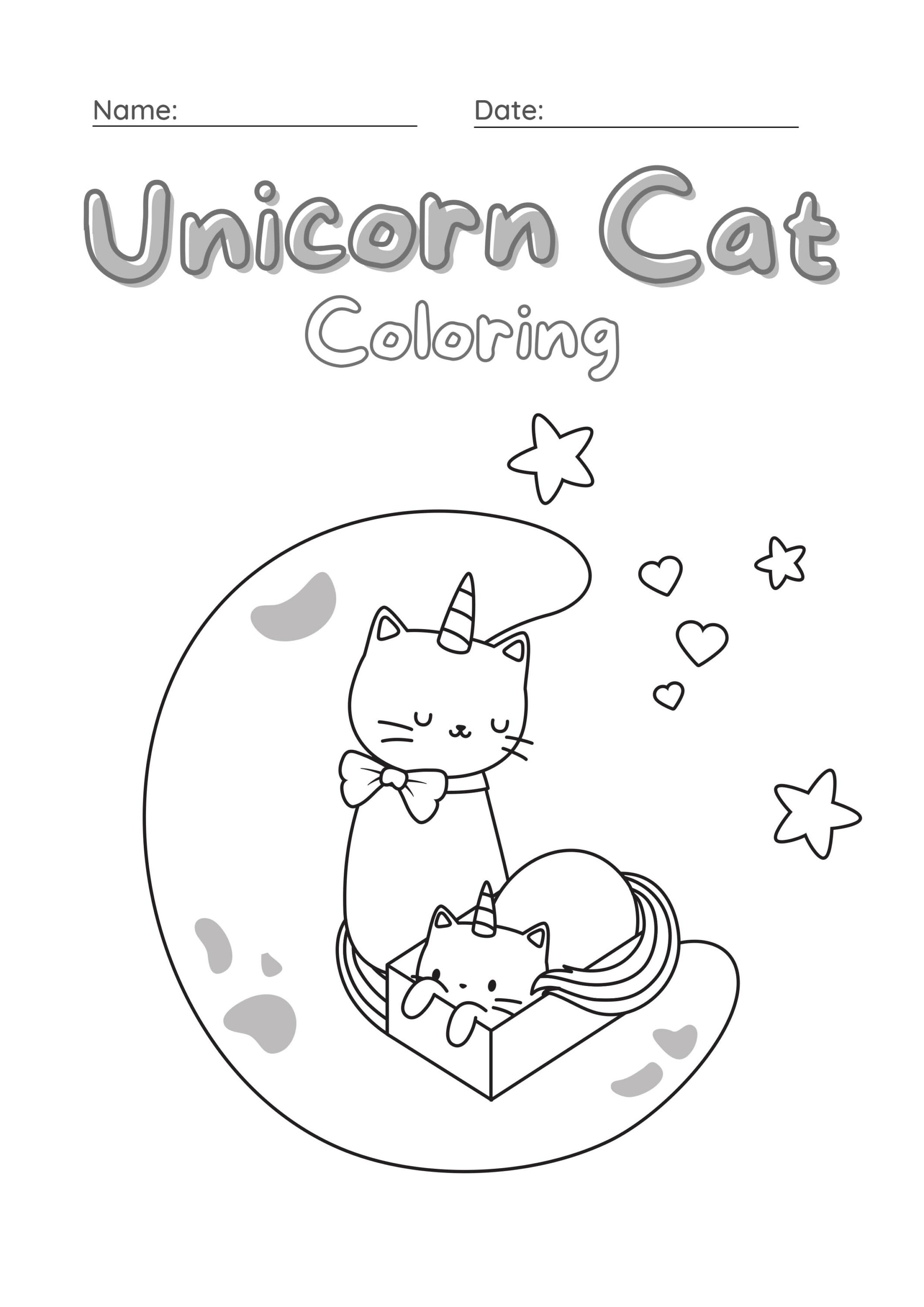 Unicorn Cat Coloring Worksheet Set 6