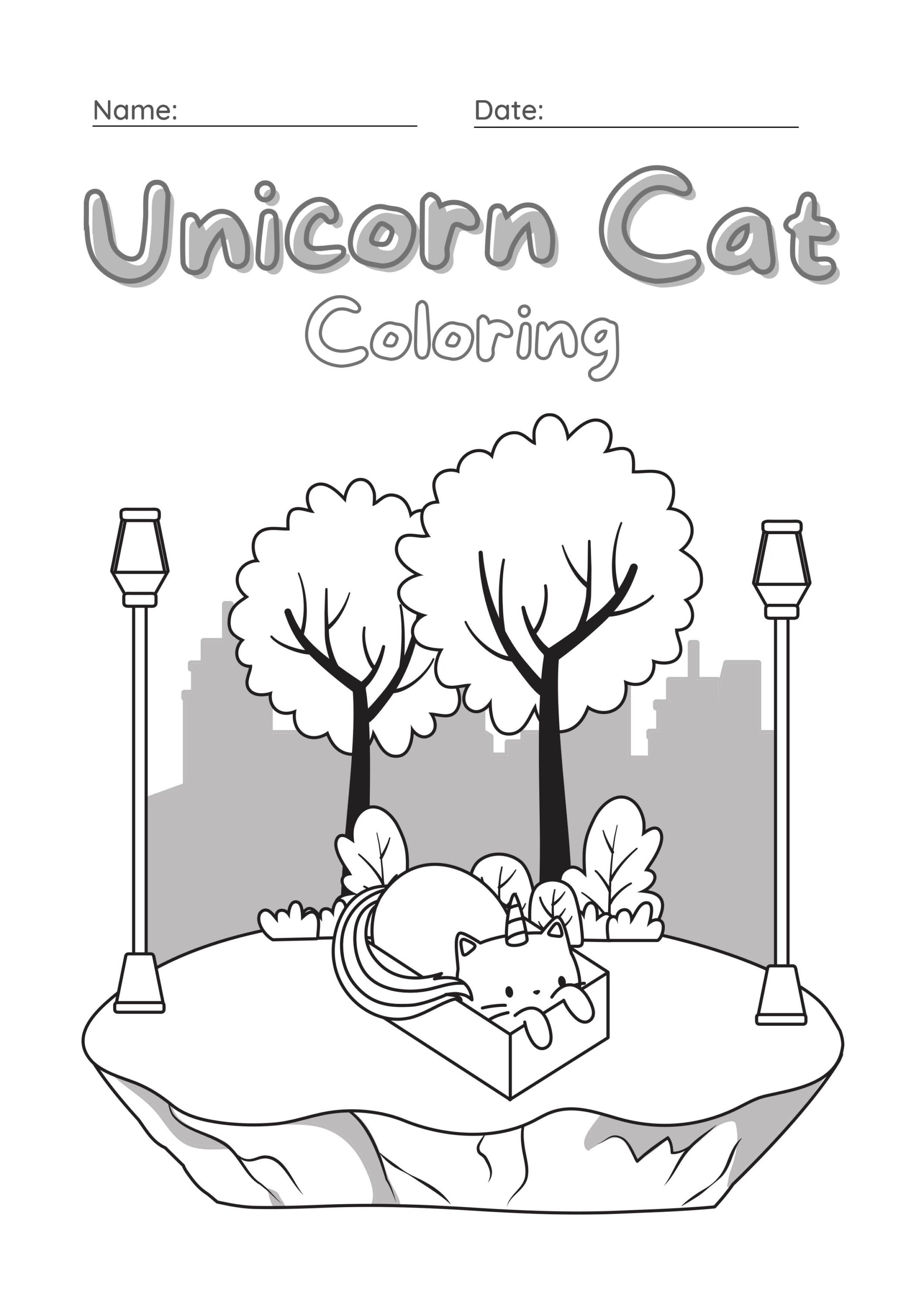 Unicorn Cat Coloring Worksheet Set 8