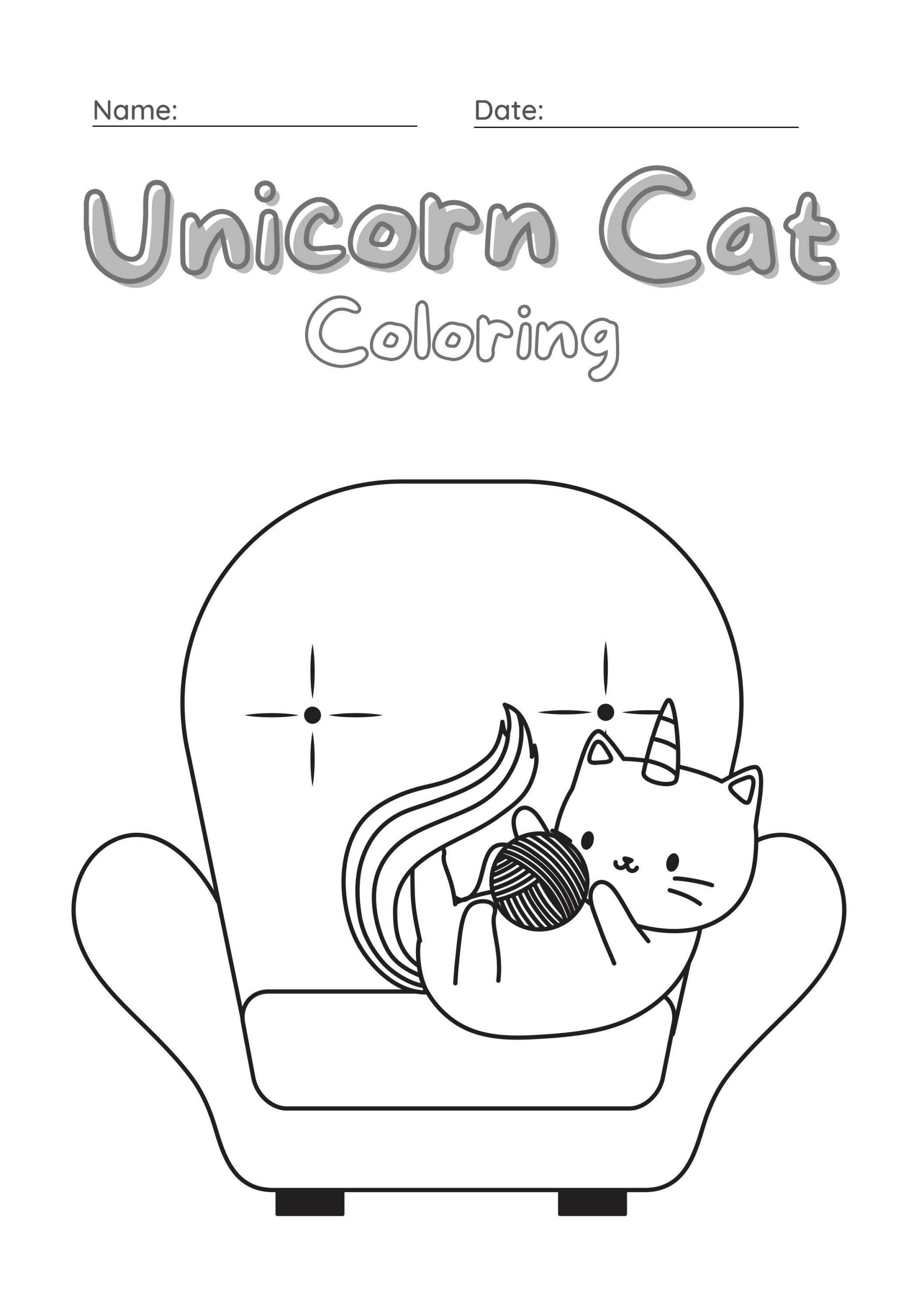 Unicorn Cat Coloring Worksheet Set 9