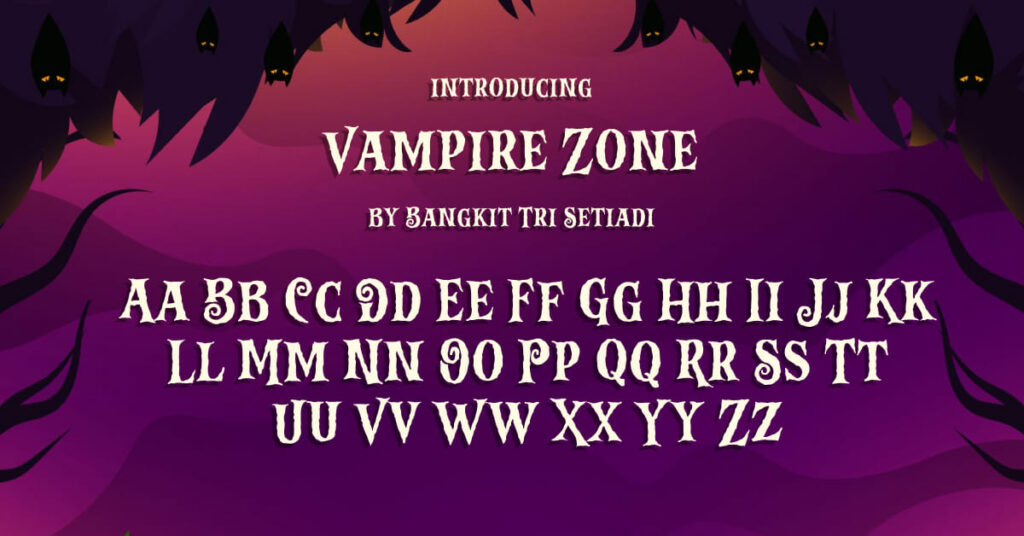 MasterBundles Vampire Zone Free Font Facebook Collage Image with Alphabet.