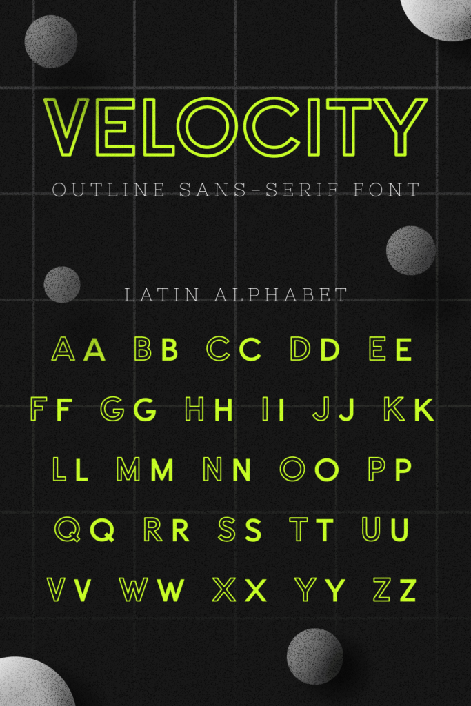 Velocity Outline Sans Serif Font MasterBundles Latin Alphabet on Pinterest Collage Image.