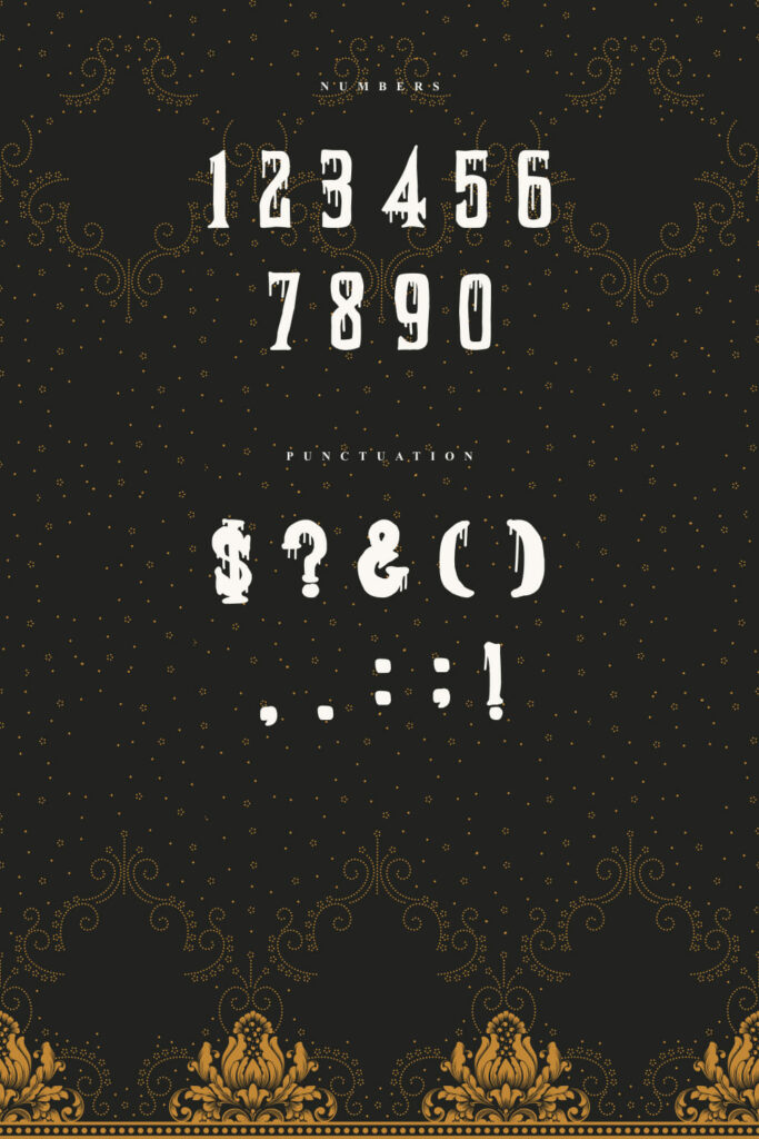 MasterBundles Victorian Gang Free Font Numbers and Punctuation Pinterest Preview.