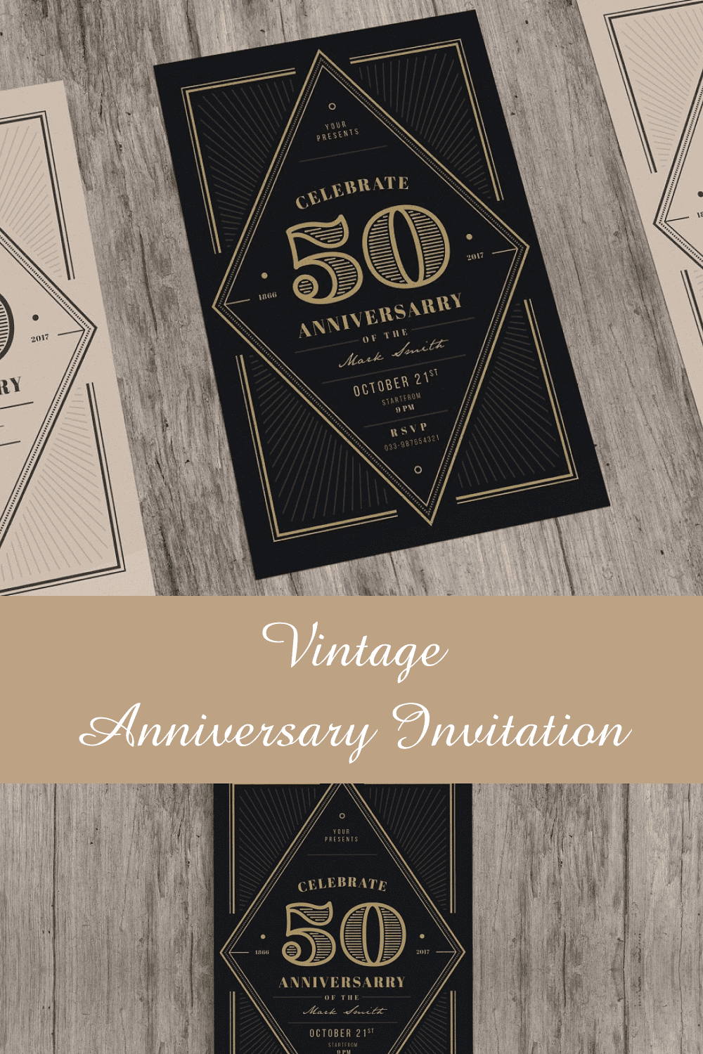 Vintage Anniversary Invitation Pinterest image.