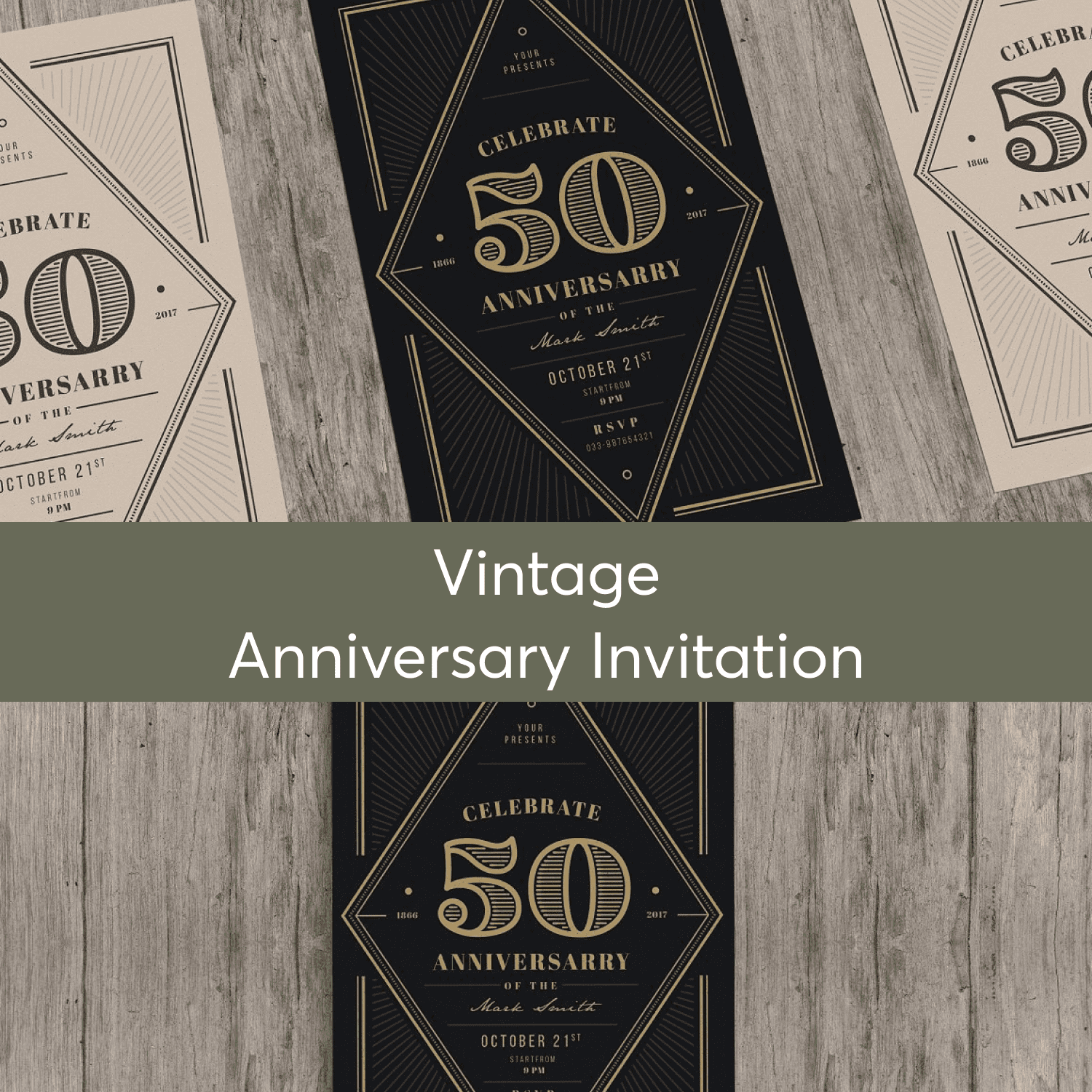 Vintage Anniversary Invitation cover image.