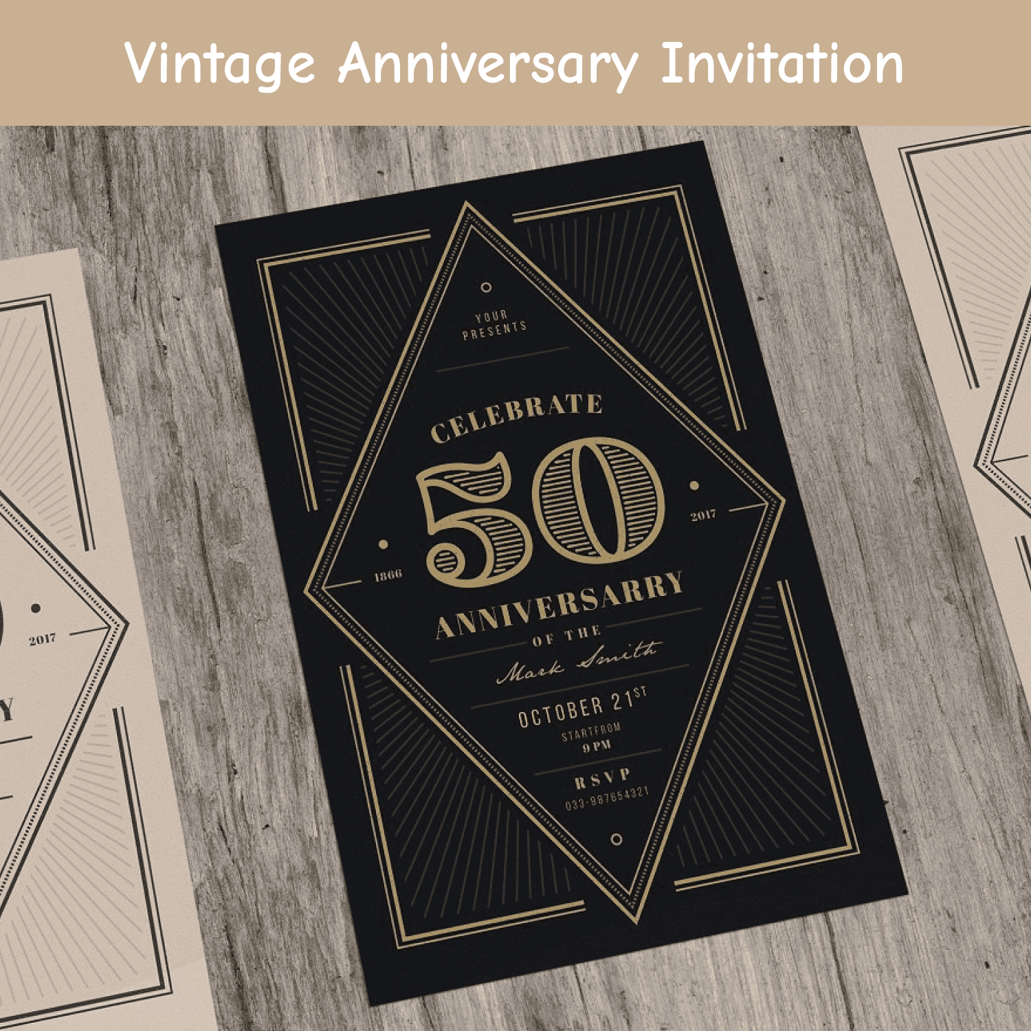 Vintage Anniversary Invitation preview image.