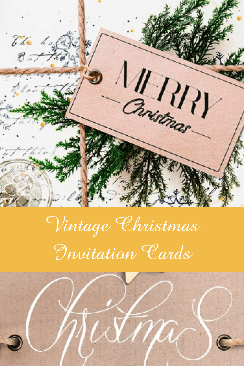Vintage Christmas Invitation Cards Pinterest image.