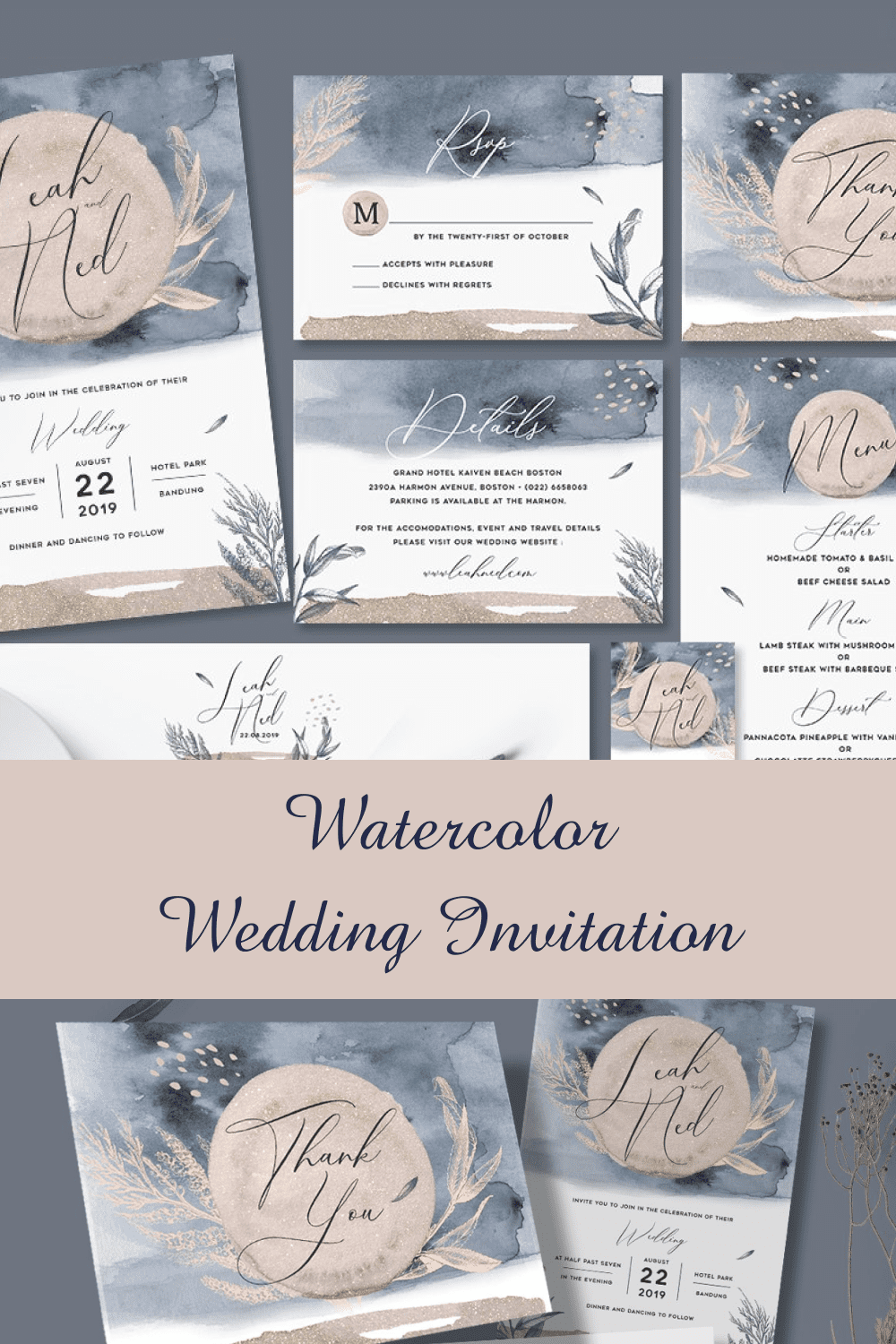 Watercolor Wedding Invitation pinterest image.