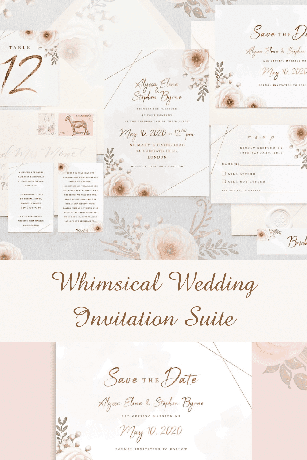 Whimsical Wedding Invitation Suite pinterest image.
