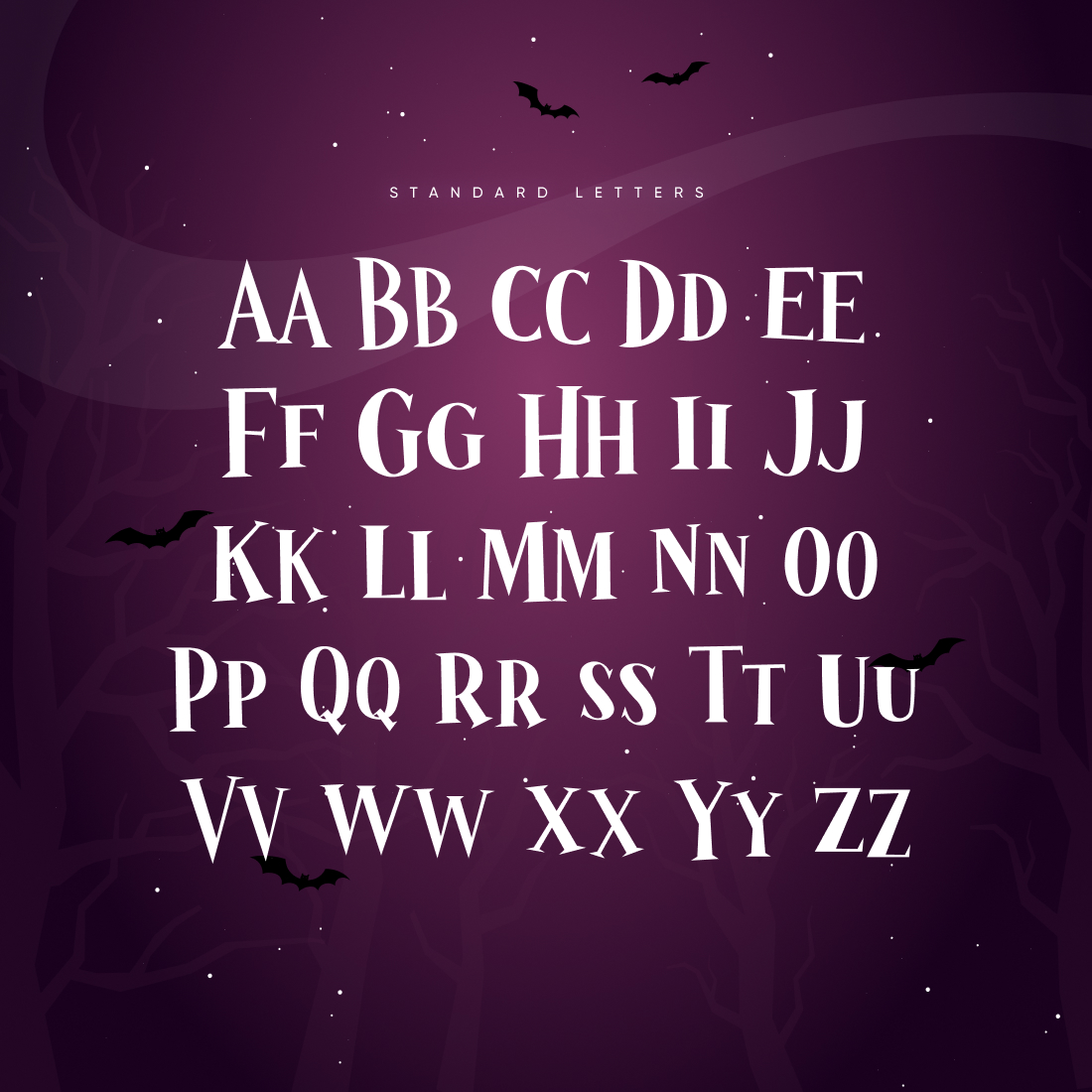 MasterBundles Wizardry Night Free Font Preview with Alphabet.