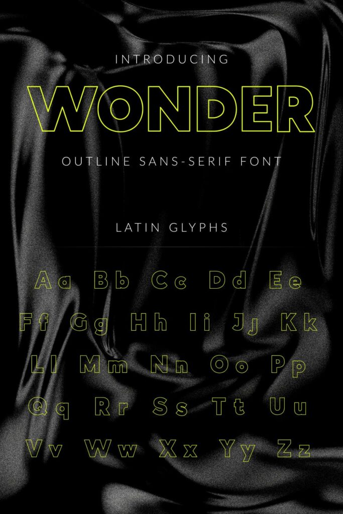 Wonder Outline Sans Serif Font MasterBundles Pinterest Collage Image with Alphabet.